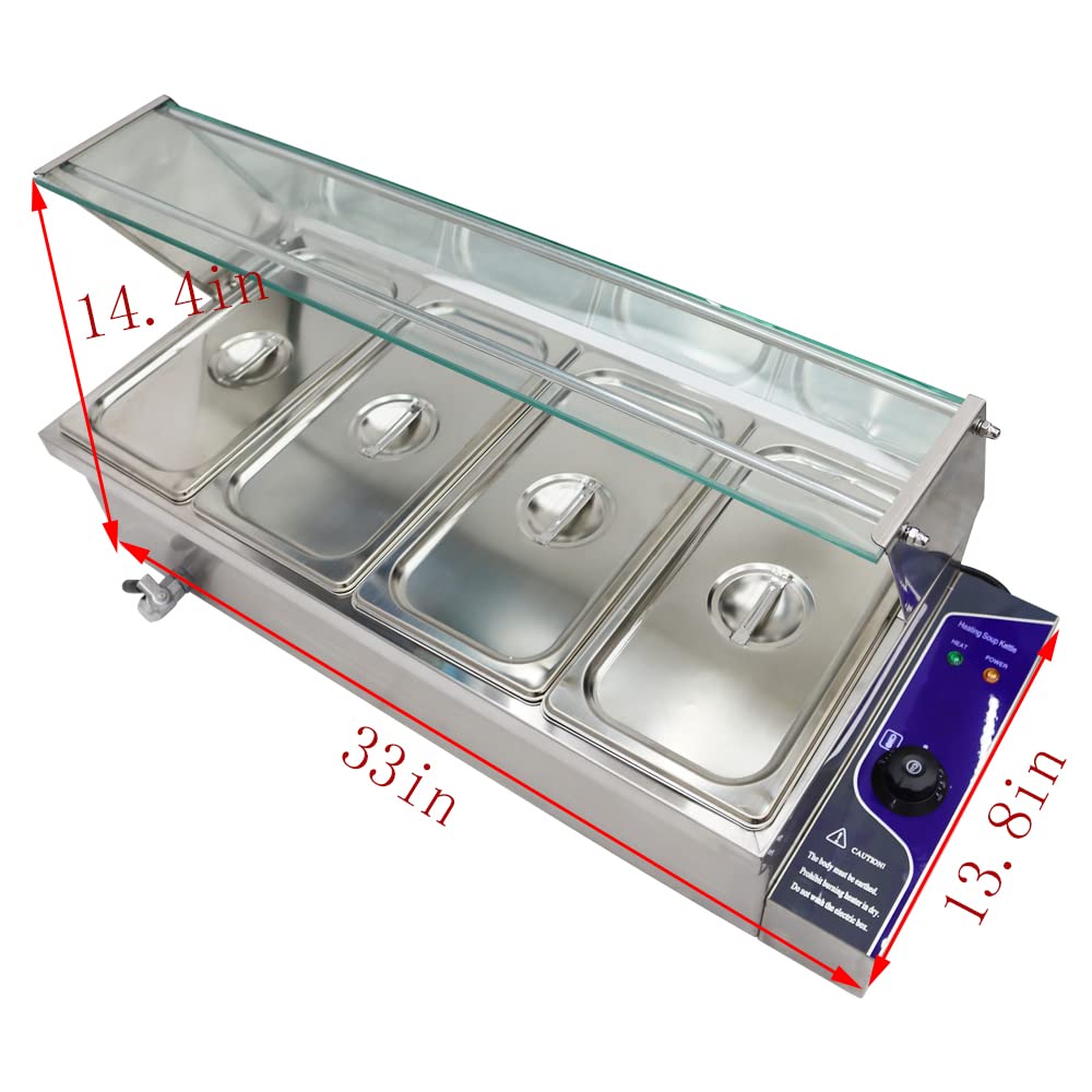 INTBUYING 4-Pot Buffet Food Warmer 110V 1500W Commercial Stainless Steel Deep Pan Warmer - Perfect for Catering, Buffets, Restaurants and Party Food Serving