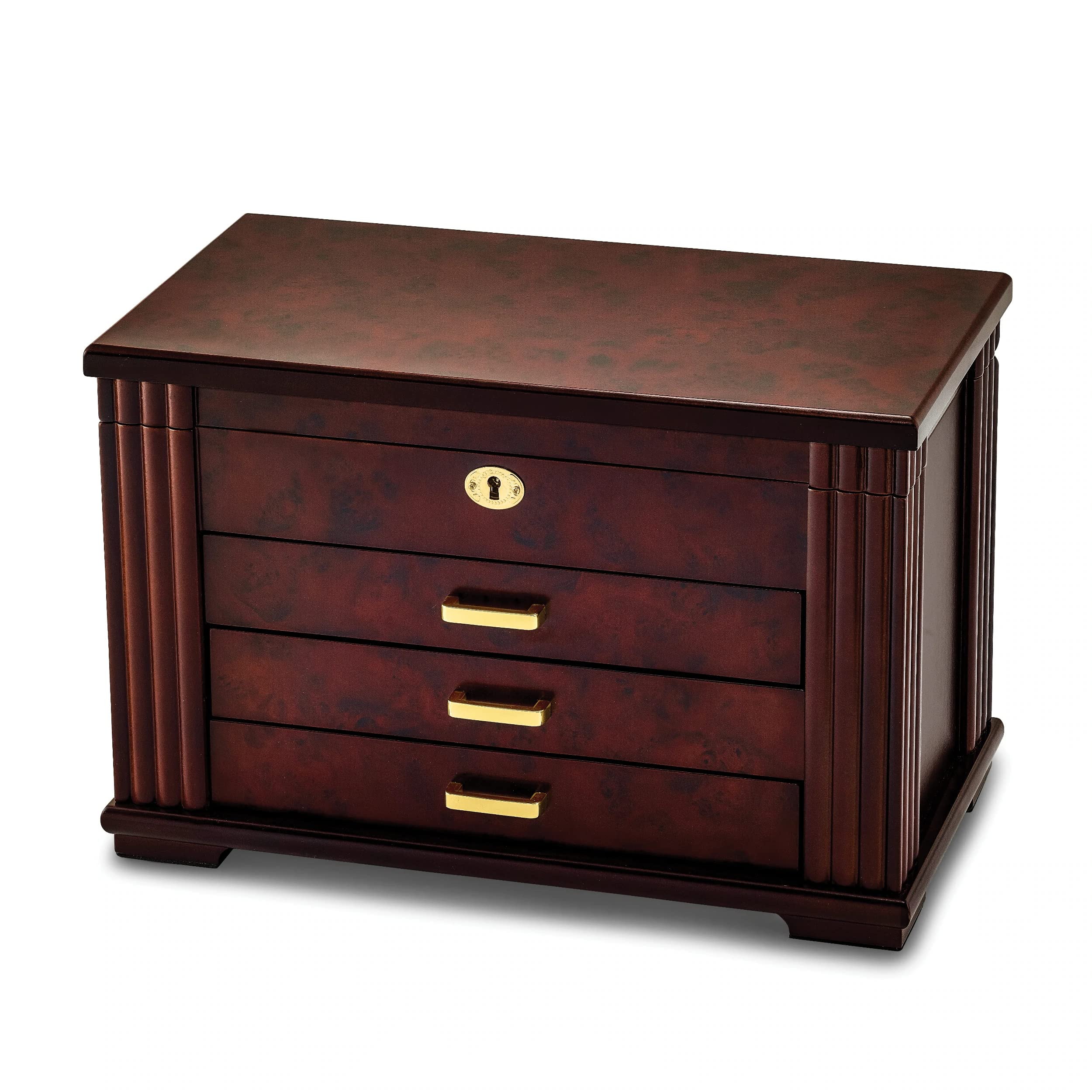 Exquisite Rosewood Burlwood Jewelry Box with Lock - Secure Storage for Rings, Necklaces & Valuables - Perfect for Bedroom Dresser, Travel & Gift Giving