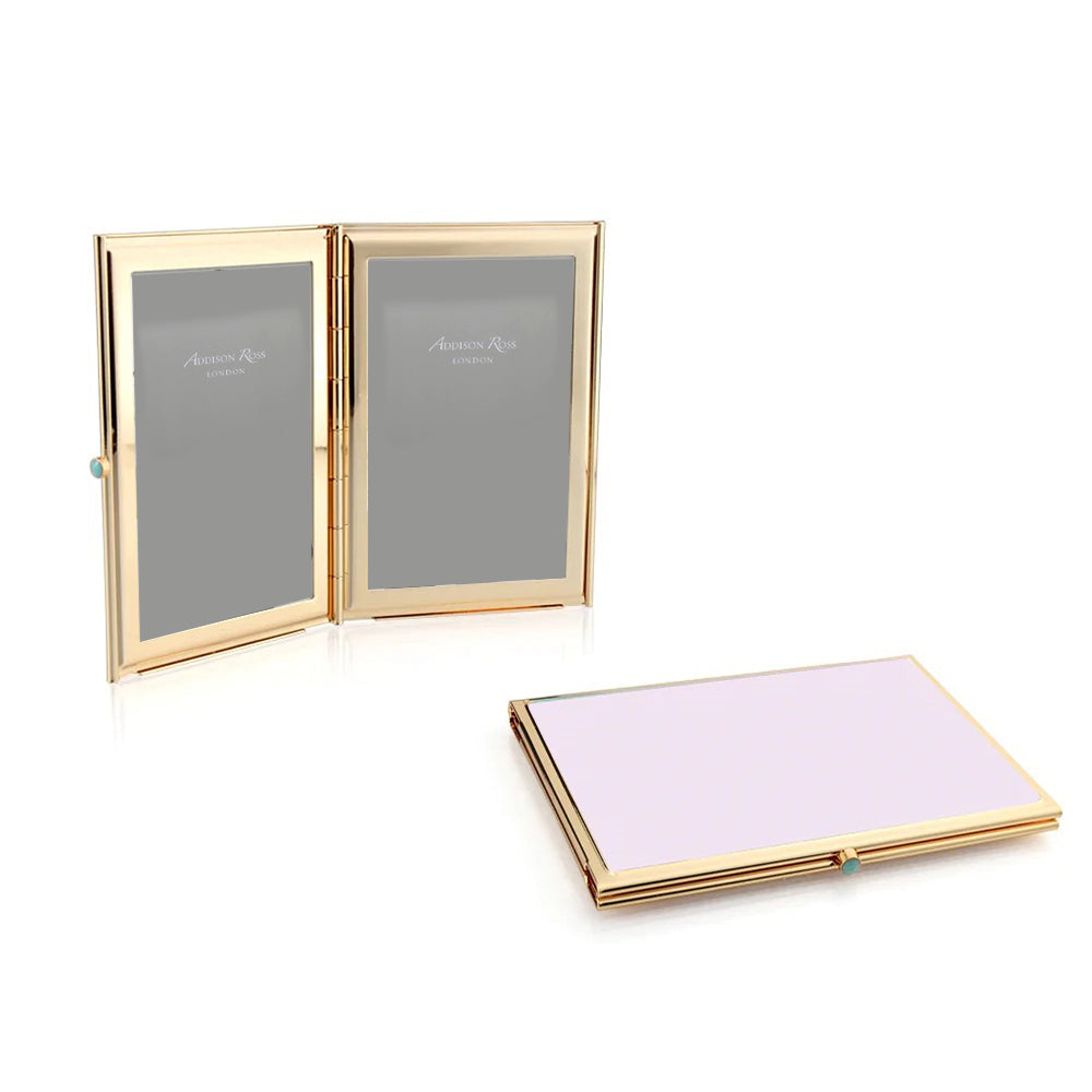 Enamel & Gold Plated Double Picture Travel Frame - Elegant Keepsake for Family Photos, Vacations & Gifts | Perfect for Home Decor, Office Desk & Travel Memories