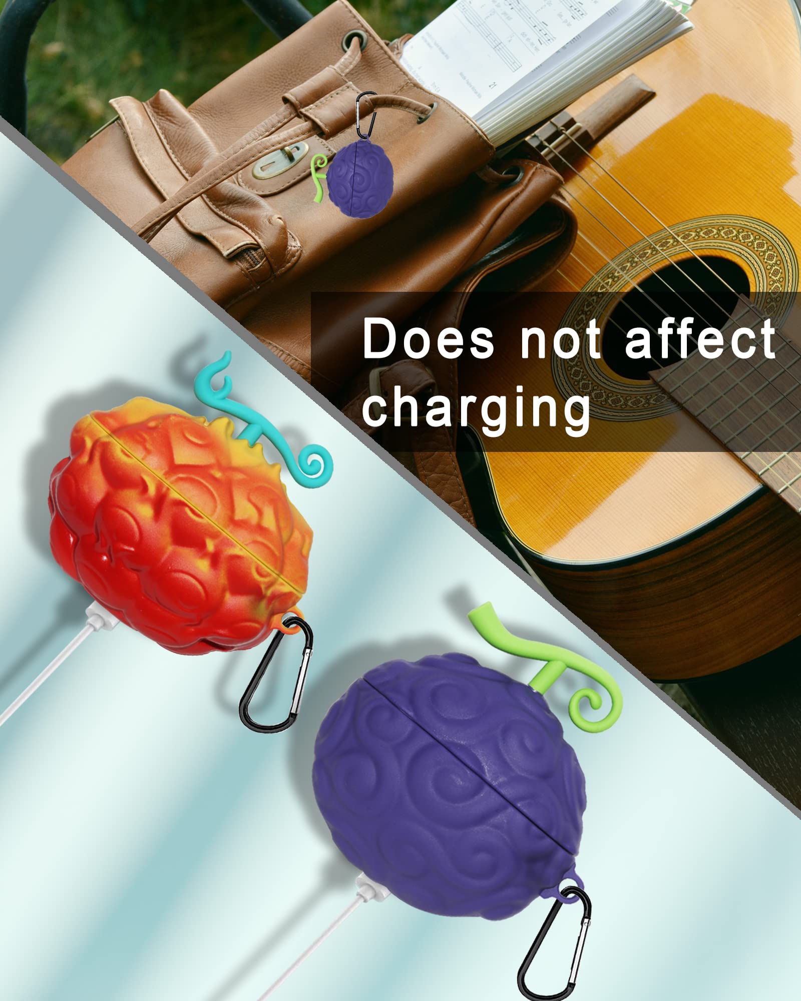 2-Pack Cute 3D Cartoon Devil Fruit Silicone Case Cover for AirPods Pro 1st Generation - Protective Accessories Set in Purple & Red-Yellow (Perfect Gift for Boys & Girls) - Ideal for School, Travel, and Everyday Use