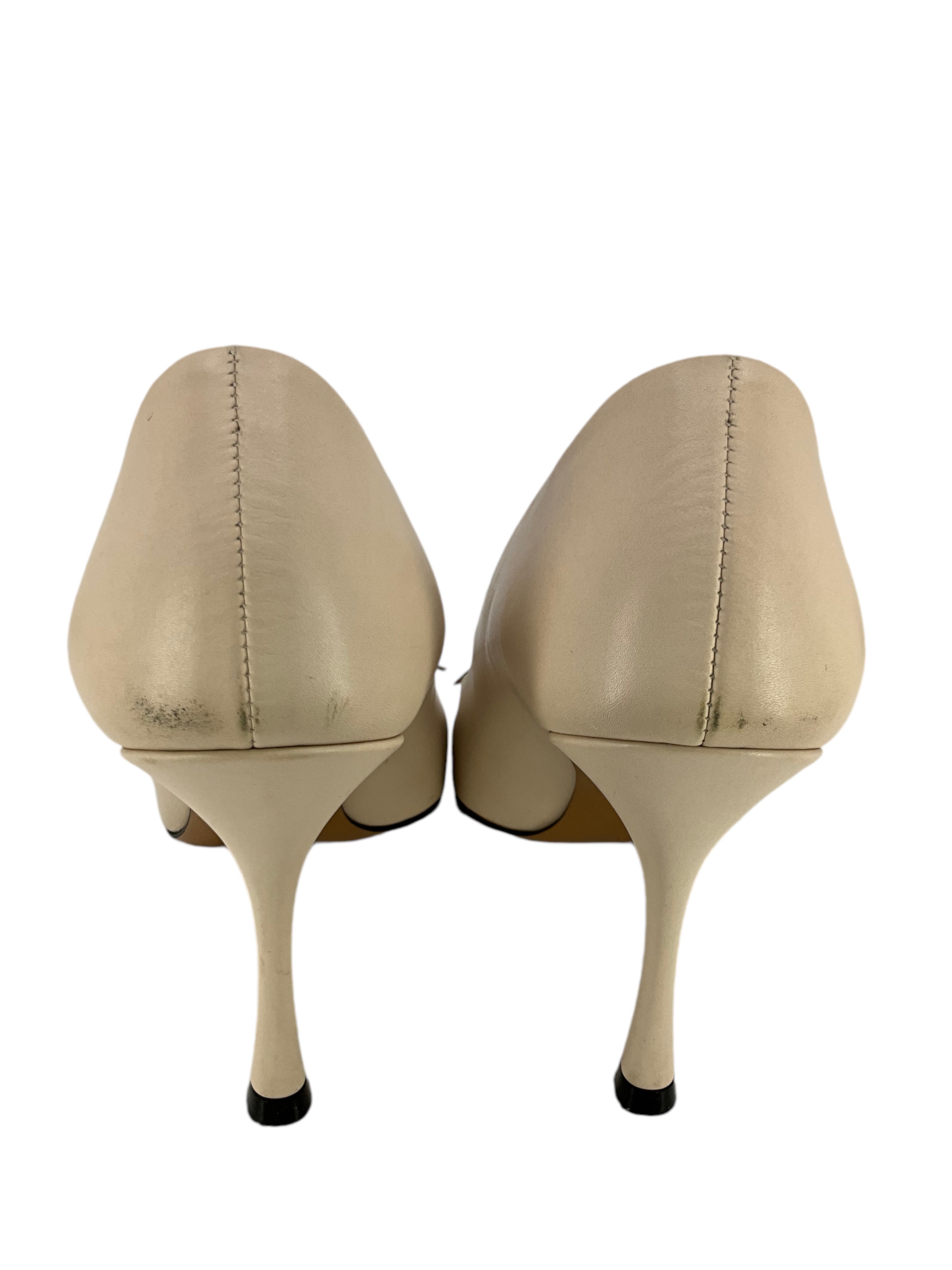 THE ROW Women's Bow Accent Leather Pumps - Size 7.5 US | Elegant Pointed Toe Heels for Wedding, Office & Special Occasions