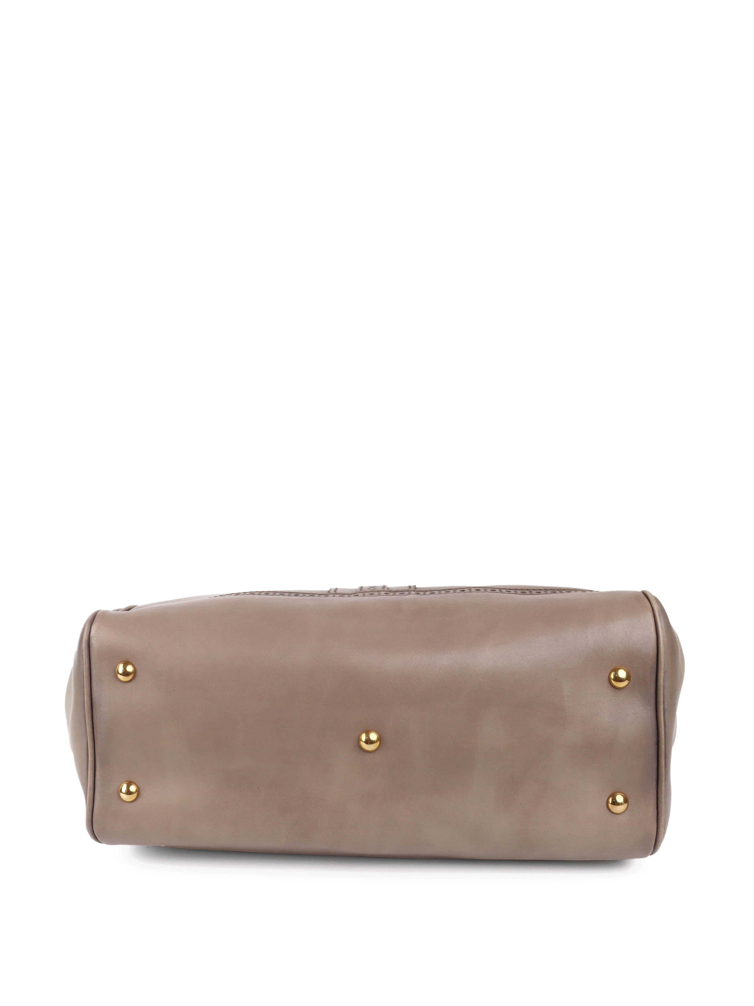 Gucci Taupe Duilio Brogue Tote Bag for Women - Luxury Leather Handbag with Shoulder Strap - Perfect for Work, Travel & Everyday Use