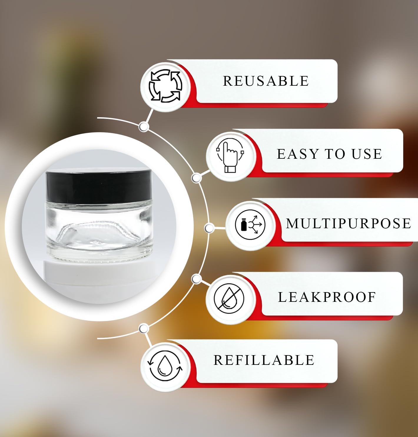 30ml Clear Round Empty Glass Cosmetic Jars with Black Cap & White Lids - Perfect for Creams, Balms, Face Scrubs & Body Lotions | Happy Packaging (Pack of 3) | Ideal for DIY Skincare, Travel Containers & Gift Packaging