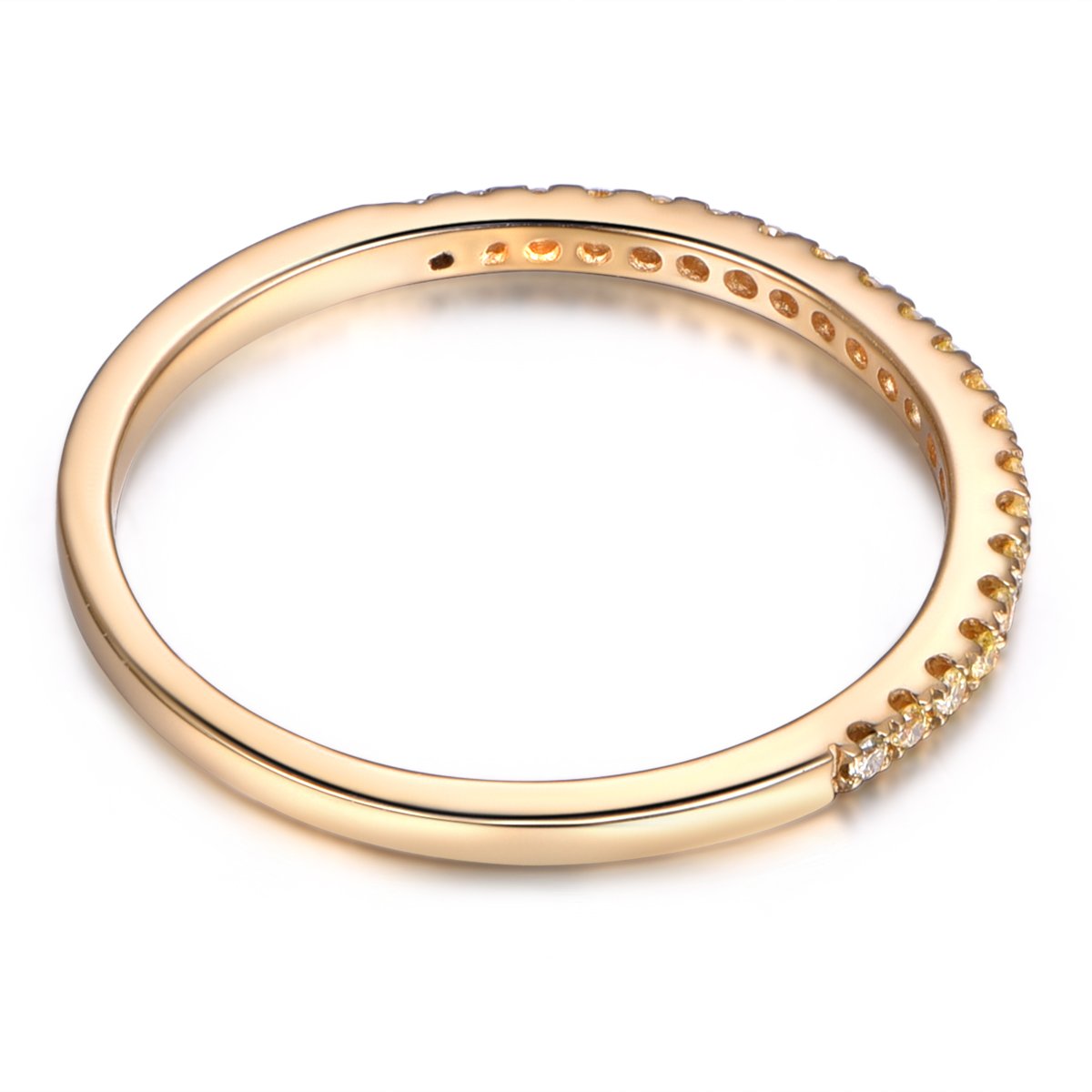 14K Yellow Gold Thin Wedding Band with Yellow Diamonds - Half Eternity Engagement Ring for Women, Stackable Bridal Ring Set - Perfect for Anniversaries, Proposals & Everyday Elegance