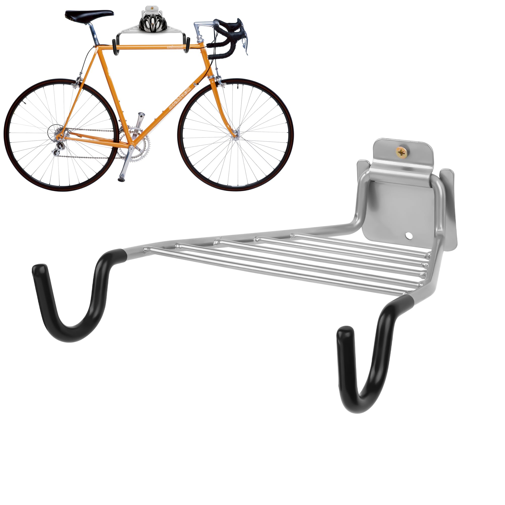 Wall Mount Bike Rack - Indoor Bicycle Storage Hook (Silver & Black) for Garage & Home