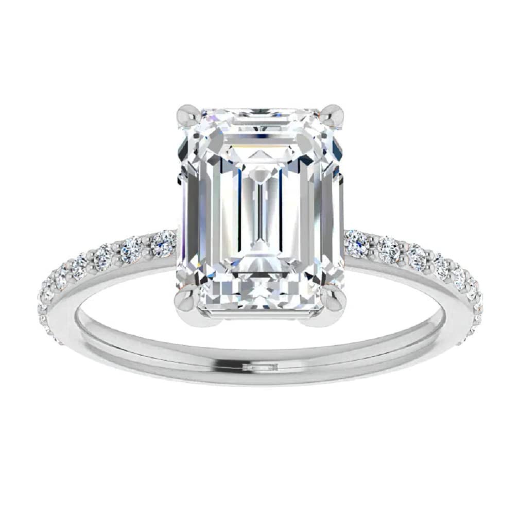 10K Solid White Gold Handmade Engagement Ring for Women - 2.0 CT Emerald Cut Moissanite Diamond Solitaire Wedding Band Set - Perfect for Proposals, Anniversaries & Bridal Jewelry Gifts