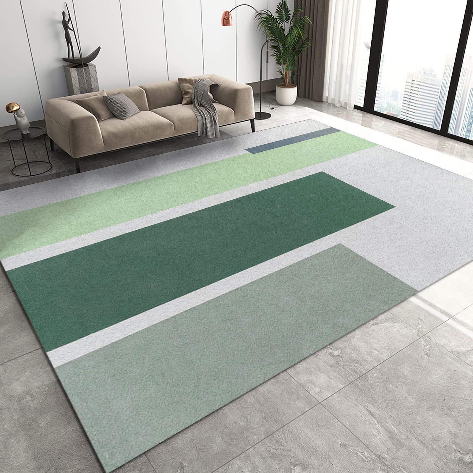 Minimalist Green Geometric Area Rug - Non-Slip Machine Washable Rectangle Rug for Living Room, Bedroom, Dining Room - 6x8ft Farmhouse Decor | Perfect for Modern Homes, Apartments & Cozy Spaces