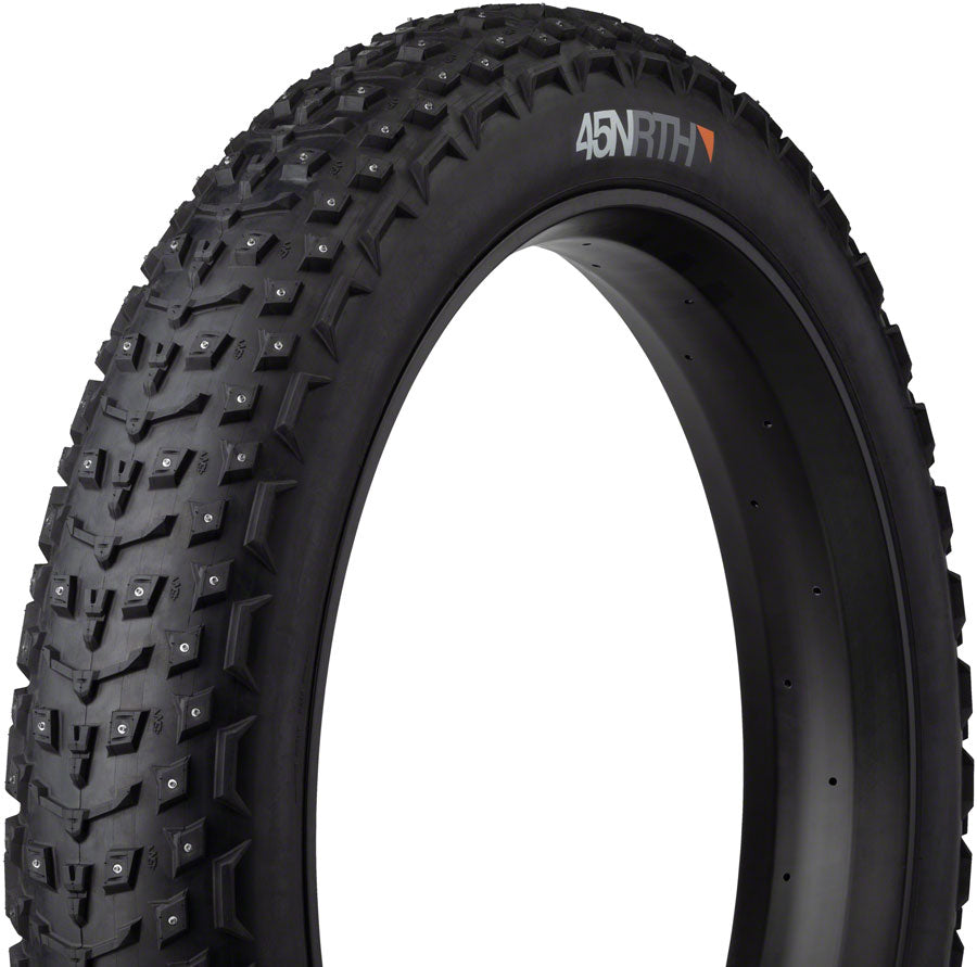 45NRTH Dillinger 5 Bike Tire 26x4.6 Inch Tubeless Black 120 TPI with 258 Concave Carbide Alloy Studs - Winter Cycling, Fat Tire Snow Biking, Off-Road Traction for Extreme Conditions