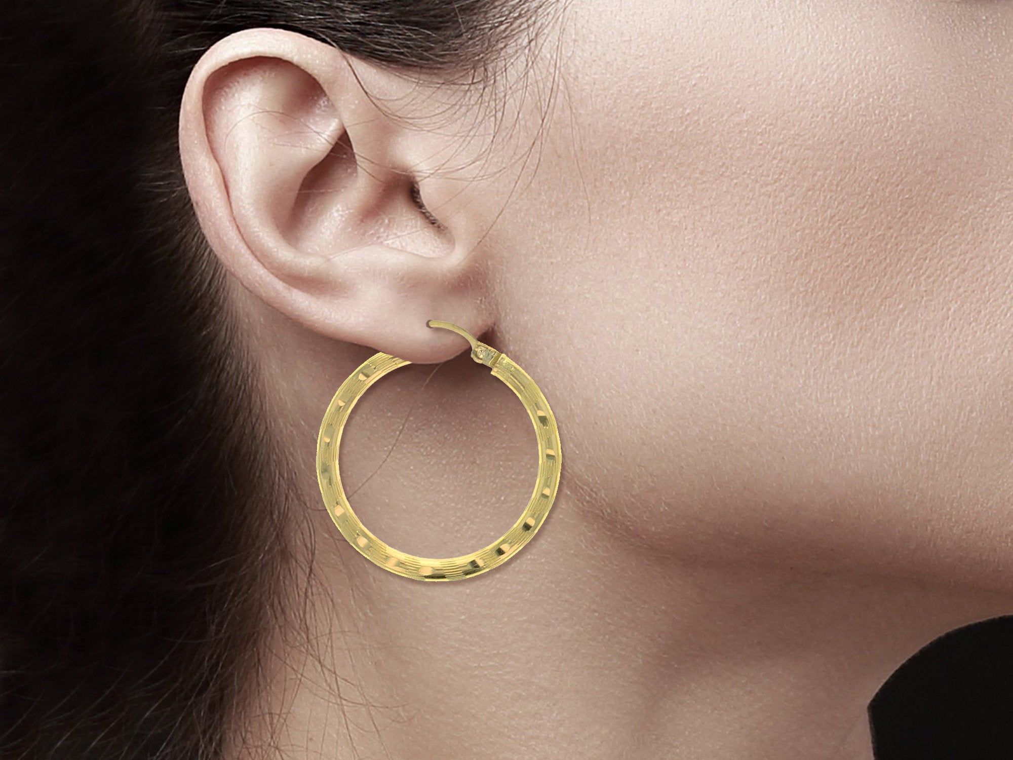14K Yellow Gold Diamond Cut Hoop Earrings - 24MM & 38MM Sizes for Women | Perfect for Everyday Wear, Parties & Special Occasions