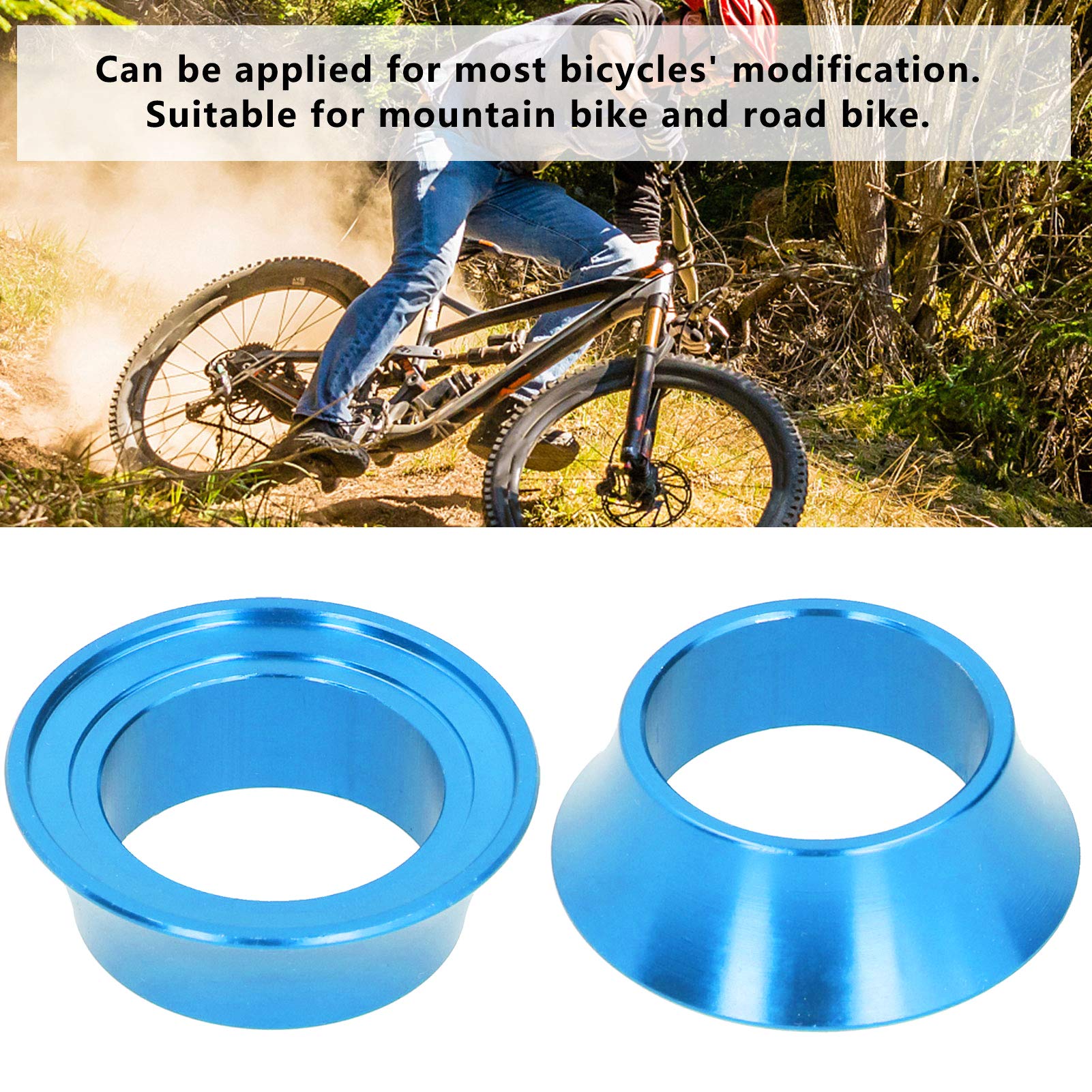 2Pcs CNC Aluminum Alloy Headset Spacer Washer Set - Conical Stem Spacers for Bicycle Front Fork (Blue) | Bike Repair & Maintenance Accessories | Perfect for MTB, Road & Hybrid Bikes
