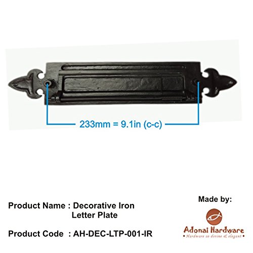 Adonai Black Powder Coated Decorative Iron Letter Plate - Rustproof Mail Slot Cover for Front Door, Perfect for Home & Office Entryway Decor