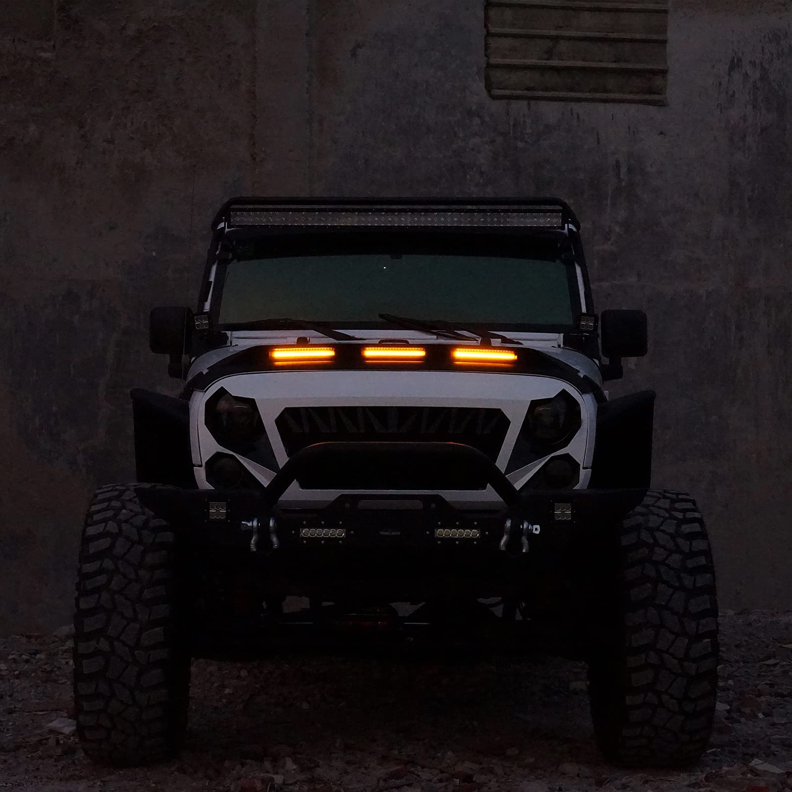 Jeep Wrangler JK Hood Protector with Amber Lights - Bug Deflector Shield Guard Compatible with 2007-2018 JK & JKU Unlimited Sahara Rubicon Sport Models | Off-Road Protection & Style Enhancement