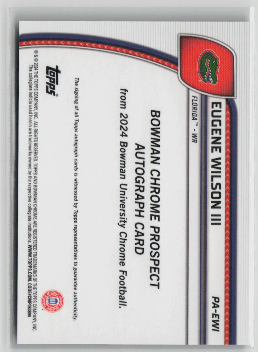 2024 Bowman Chrome Eugene Wilson III Autographed Black Gold Parallel #PA EWI 16/24 - Rare Football Trading Card for Collectors & Sports Memorabilia Enthusiasts (Perfect for Display, Investment & Gifting)