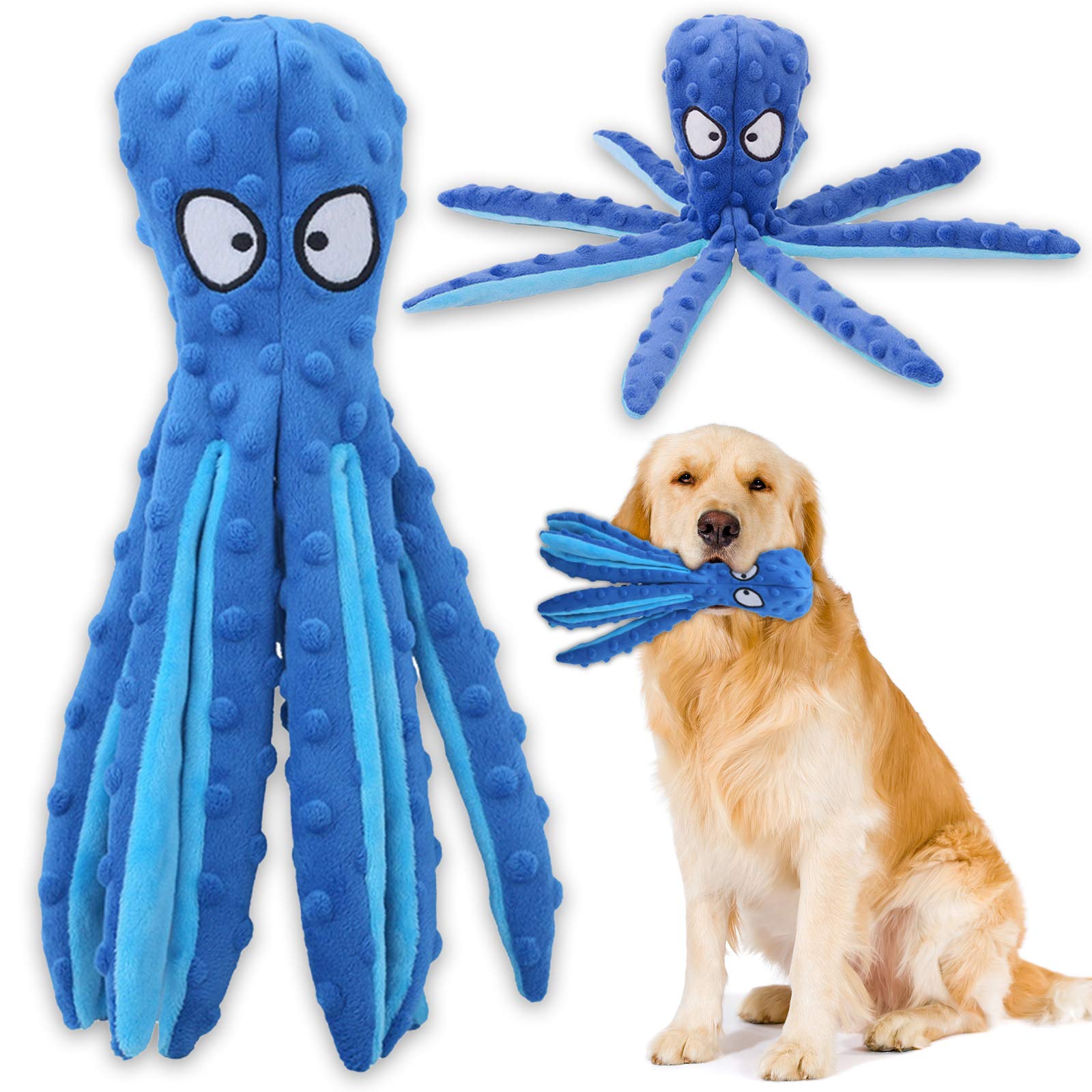 Acehome Squeaky Dog Toy - No Stuffing Octopus Chew Toy with Crinkle Paper for Medium & Large Dogs - Interactive Play & Biting Relief - Perfect for Indoor/Outdoor Playtime & Teething Puppies (Blue)