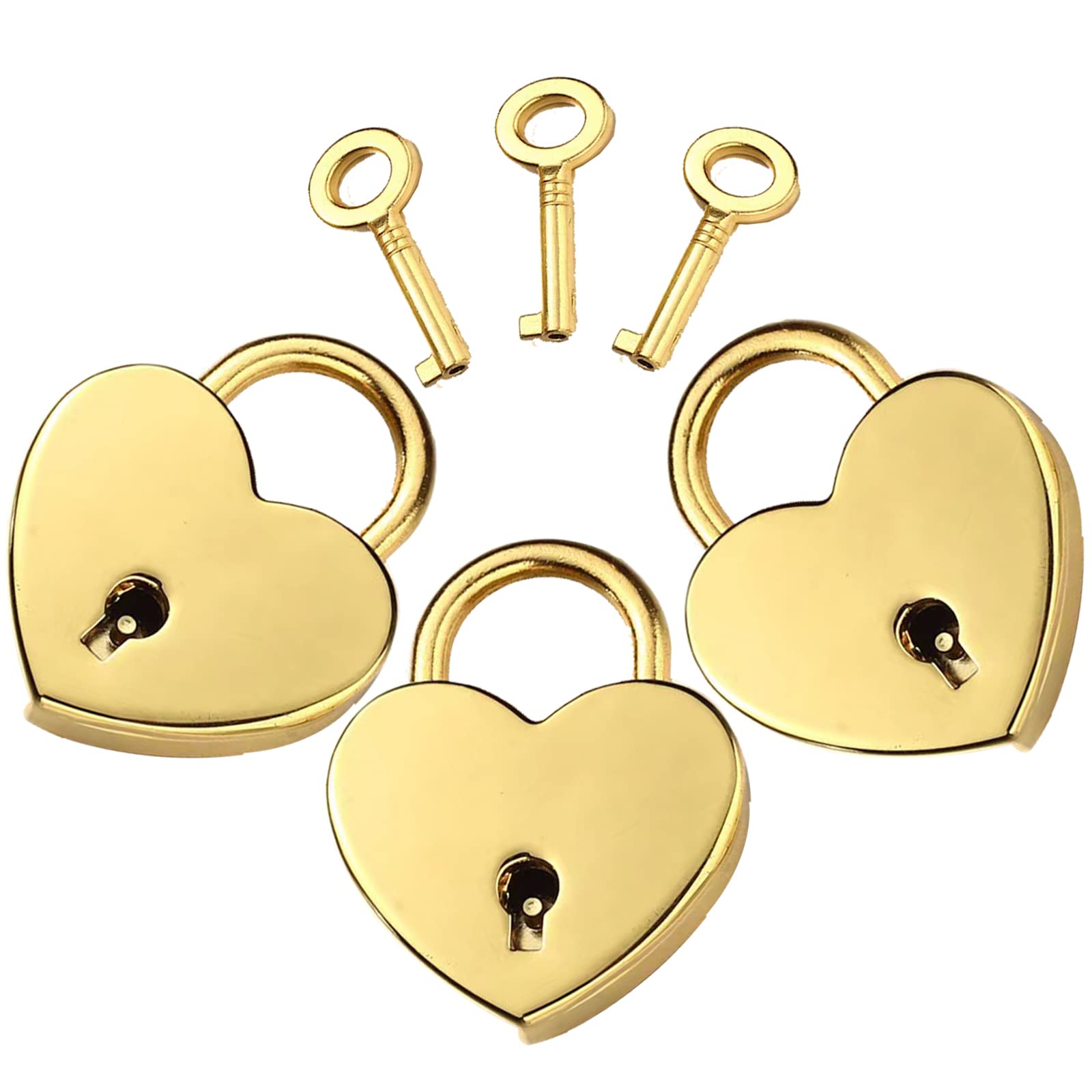 Gawon 3Pcs Mini Golden Heart-Shaped Padlocks - Vintage Metal Locks with Keys for Jewelry Box, Storage Box & Diary - Perfect for Wedding Favors, Gift Wrapping & Keepsake Protection