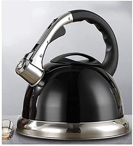 EIERFSKIOT Stainless Steel Whistling Tea Kettle for Stove Top - Large Capacity, Anti-Scald Handle, Works on Induction & Gas Stoves (Black) - Perfect for Home Kitchen, Camping & Office Tea Brewing