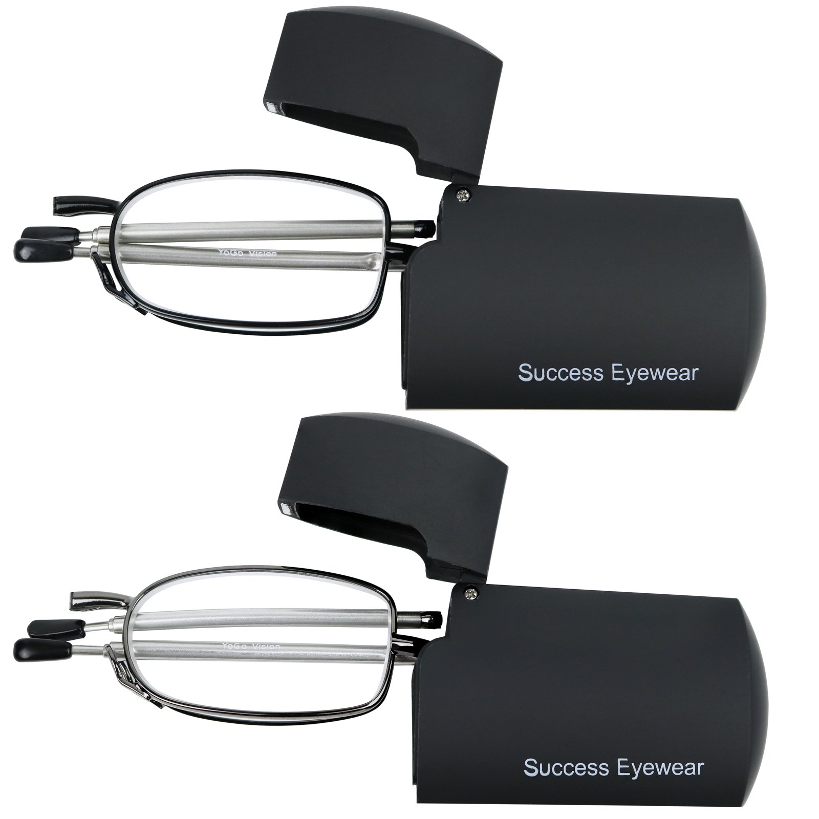 Success Eyewear Reading Glasses 2-Pack - Black & Gunmetal Folding Readers for Men & Women | Compact Unisex Glasses with Case | Perfect for Reading, Travel & Everyday Use