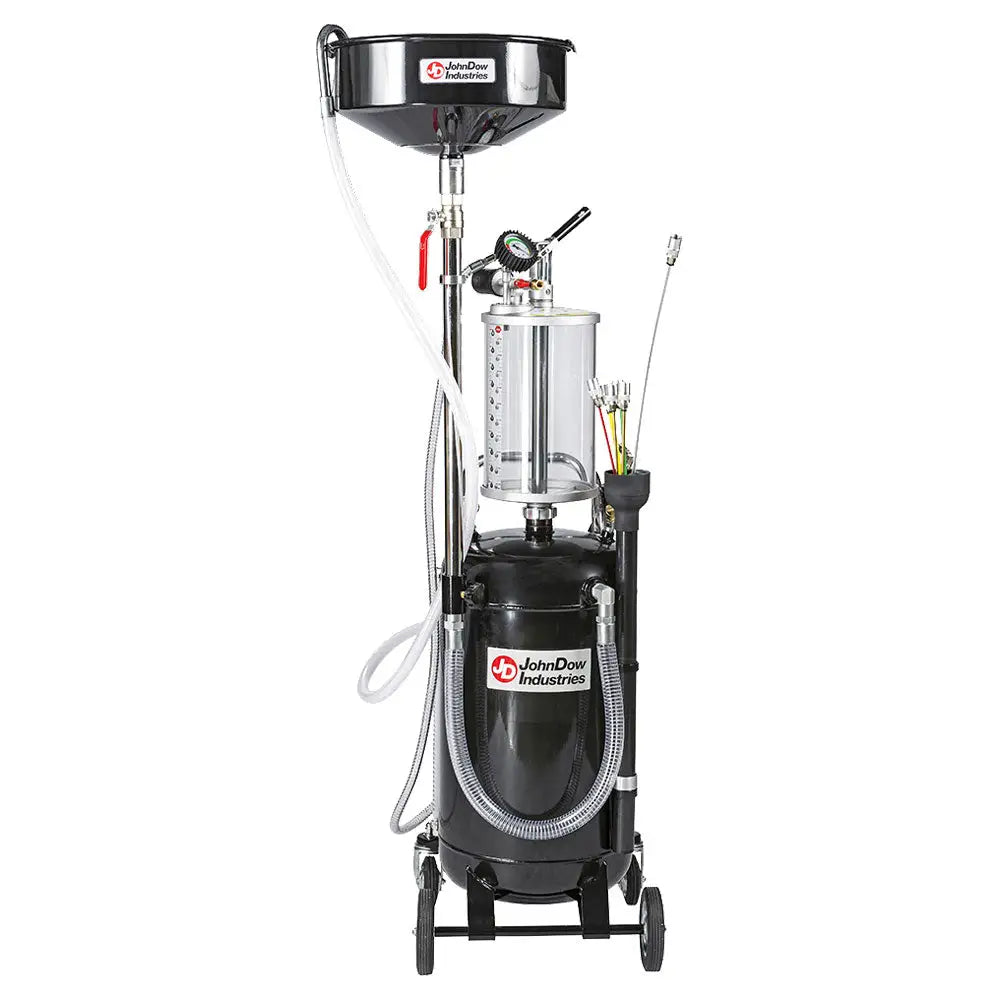 JohnDow 20 Gallon Combination Fluid Evacuator and Oil Drain with Transparent Bowl - Perfect for Automotive Shops, Quick Oil Changes & DIY Car Maintenance