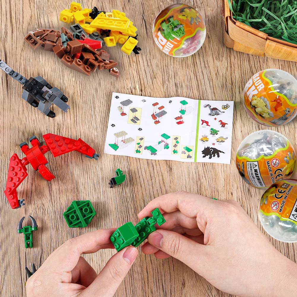 12Pcs Pre-Filled Easter Eggs with Dinosaurs Building Blocks - Easter Basket Stuffers, Party Favors & Egg Hunt Prizes for Kids - Fun Educational Toys for Classroom Activities & Easter Celebrations