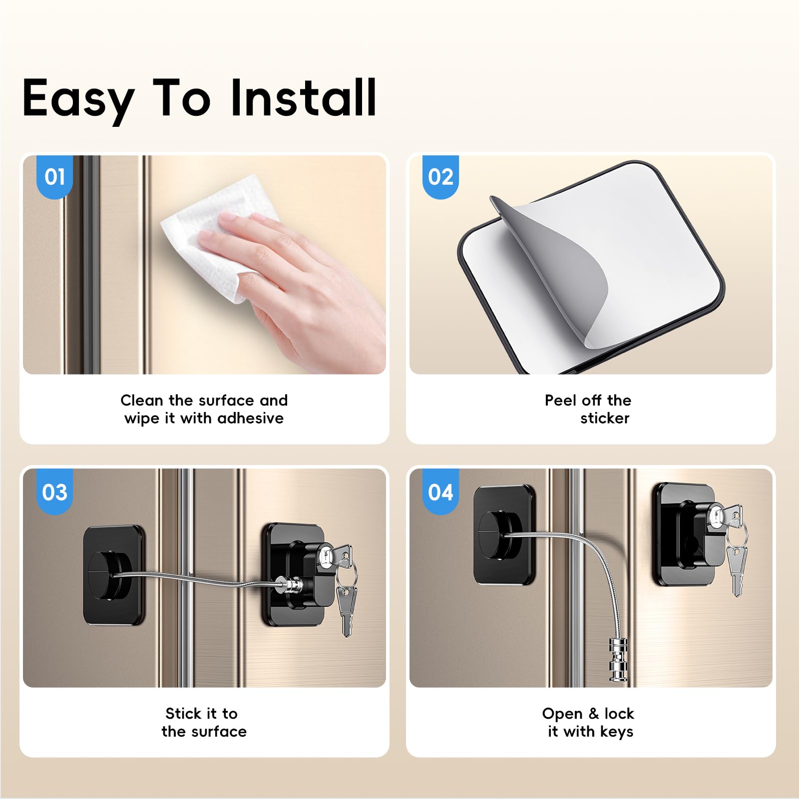 2 Pack Refrigerator Locks with Keys - Child Safety Locks for Kids, Toddlers & Adults - Self Adhesive Baby Proofing Fridge Latches for Double Door, French Door, Cabinets, Drawers, Oven & Windows (Patent) - Keep Your Home Safe from Curious Children & Pets