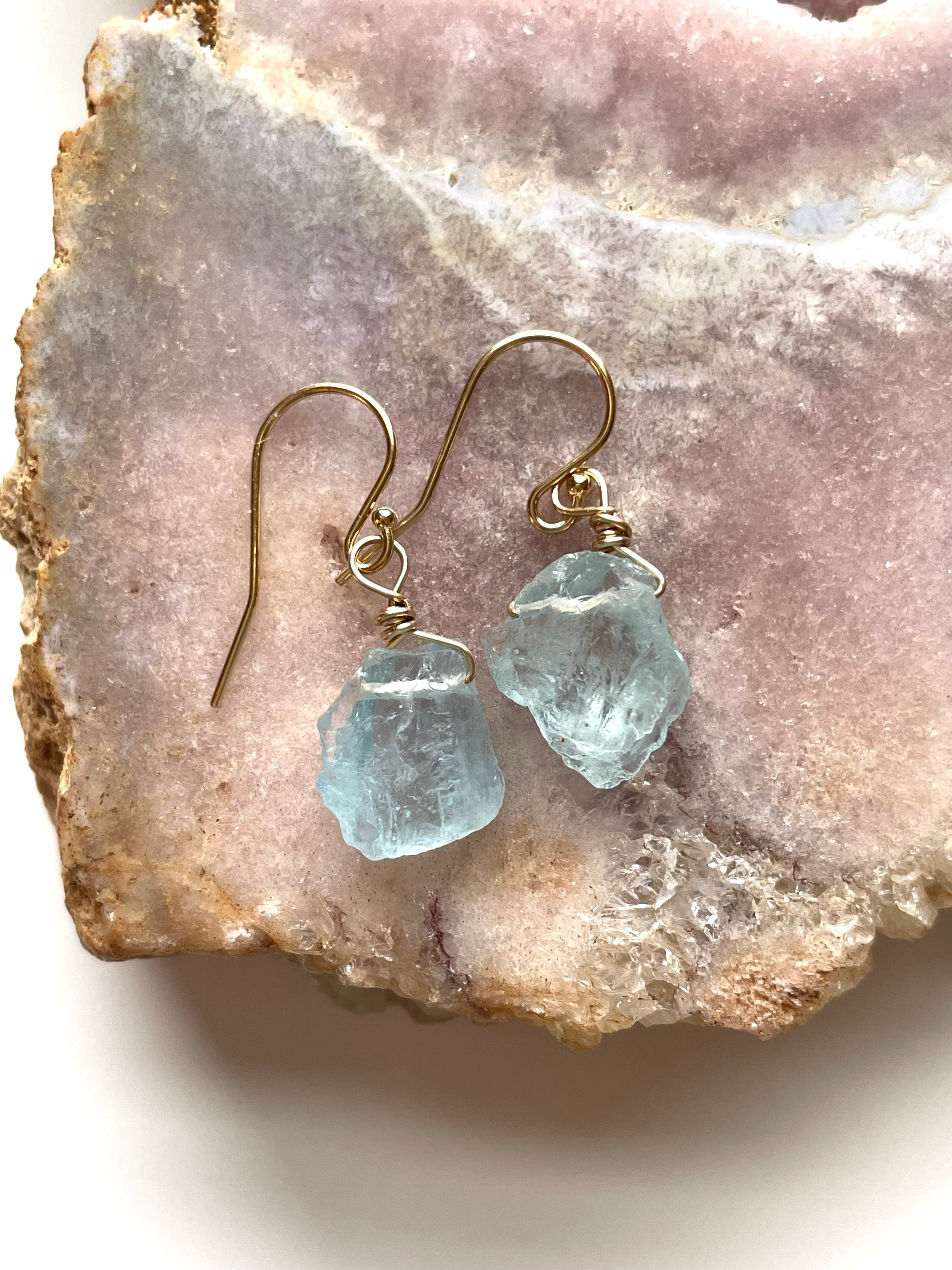 Exquisite Raw Natural Aquamarine Earrings in 14K Gold Filled or 925 Sterling Silver - Perfect for Weddings, Date Nights & Boho Chic Outfits
