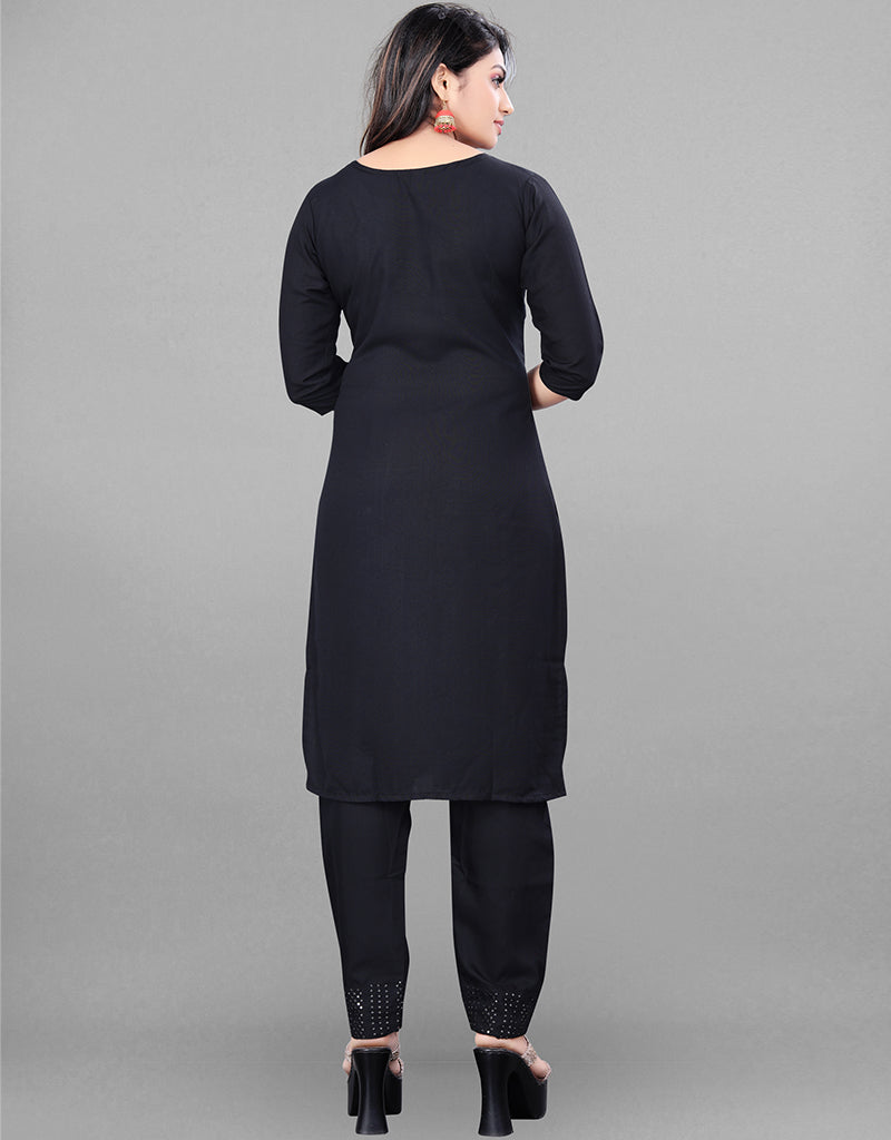 Black Heavy Rayon Straight Pants for Women - Comfortable & Stylish Casual Wear for Office, Travel & Everyday Use