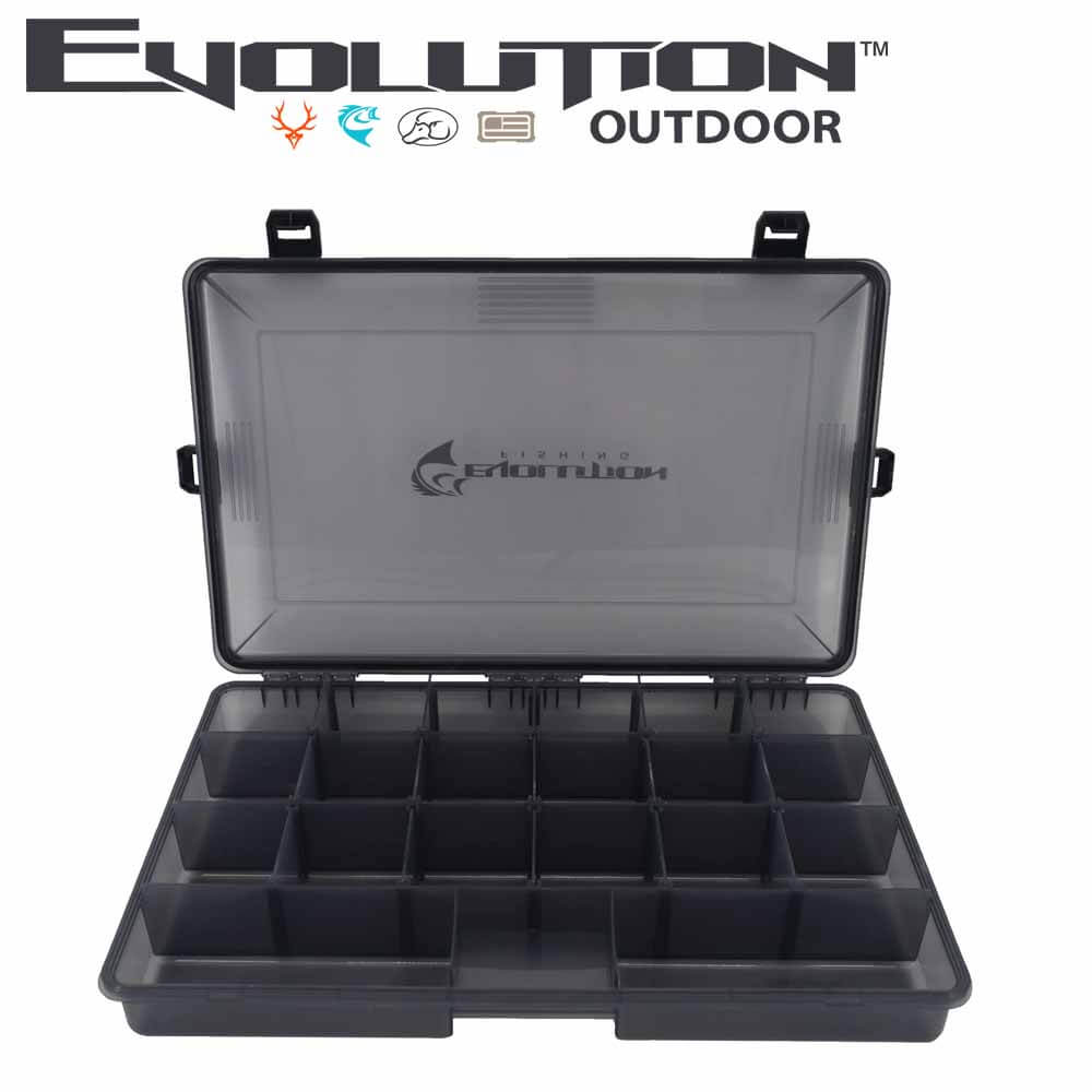 Evolution Outdoor 3700 4-Latch Black Waterproof Tackle Box Organizer - Perfect for Fishing Gear Storage & Outdoor Adventures