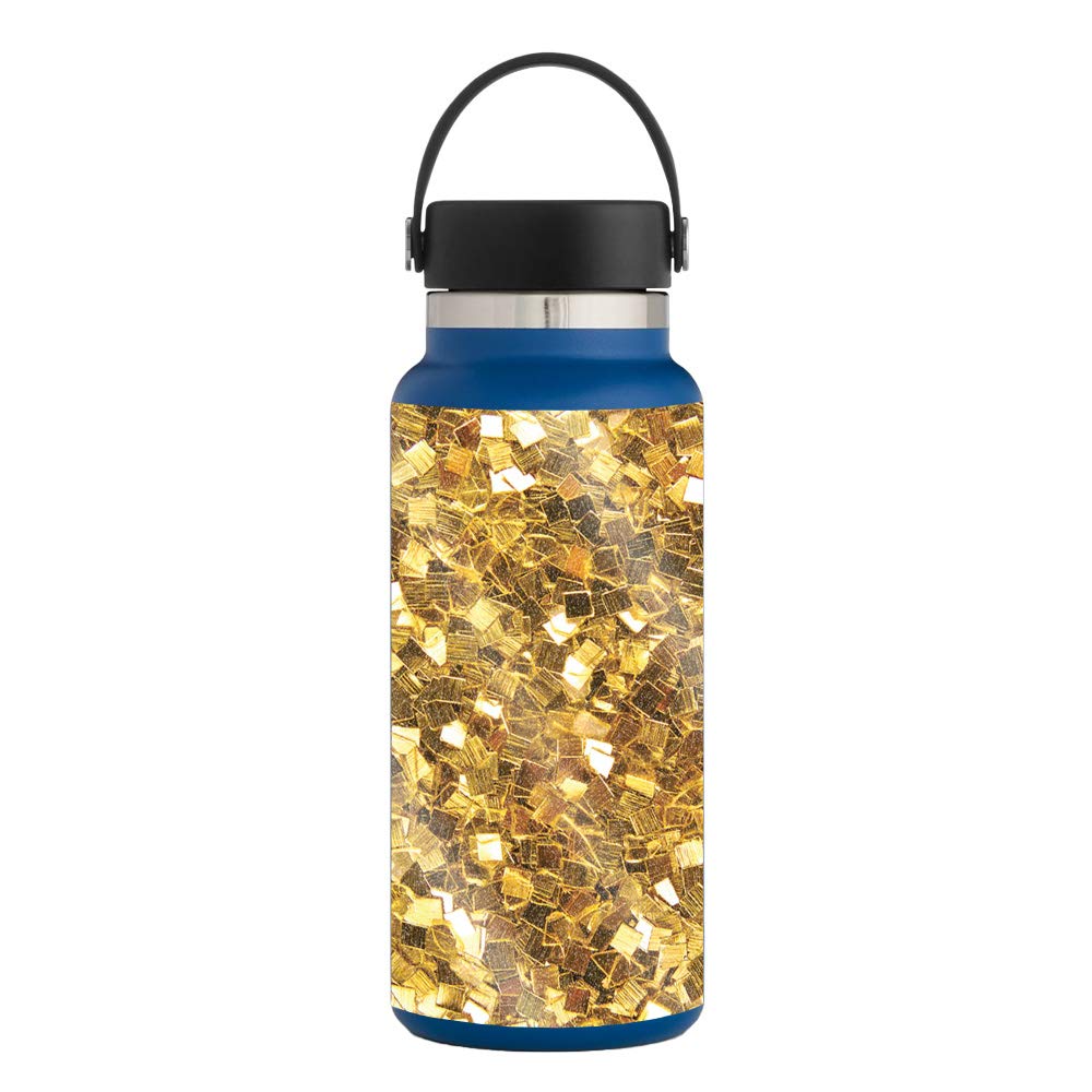 MightySkins Glossy Glitter Protective Skin Cover for Hydro Flask 32 oz Wide Mouth Water Bottle - Gold Chips | Durable High-Gloss Finish | Easy to Apply & Remove | Made in USA | Perfect for Gym, Hiking, Travel & Everyday Use