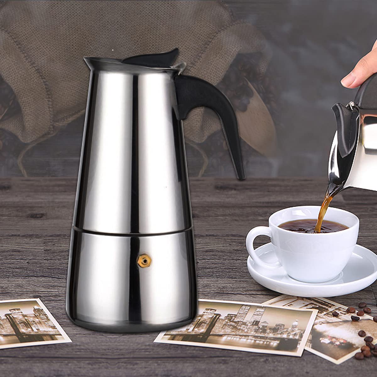 Premium Stainless Steel Stovetop Espresso Maker - 300ml/6 Cup Moka Pot for Rich Italian Coffee | Perfect for Home, Office & Camping Use