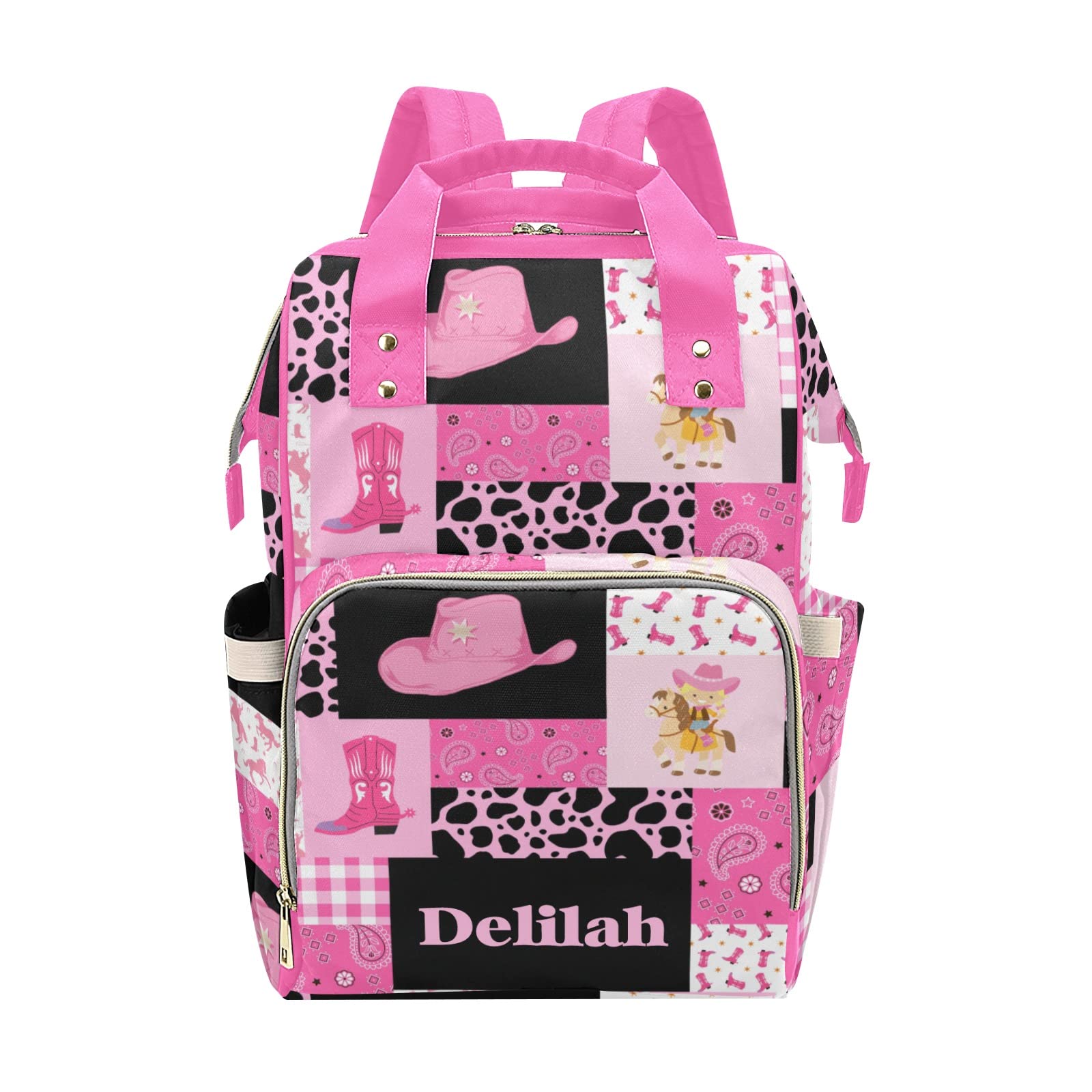 Custom Cowgirl Pink Quilted Diaper Bag Backpack - Personalized Baby Shower Gift for Moms, Trendy & Functional Diaper Tote for Travel, Outings & Everyday Use