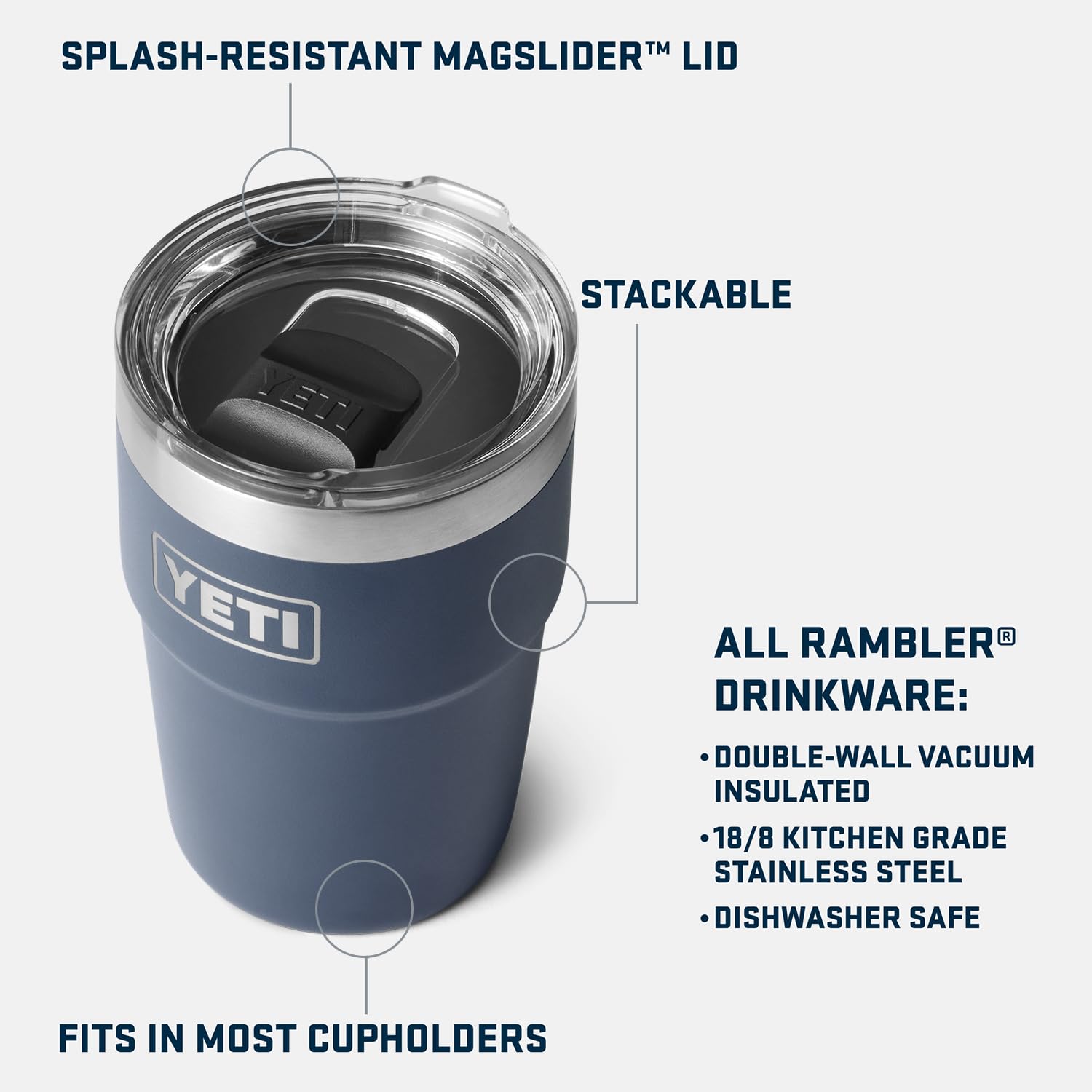YETI Rambler 16 oz Stackable Tumbler - Vacuum Insulated Stainless Steel Travel Mug with MagSlider Lid - Perfect for Coffee, Tea & Cold Drinks at Home, Office or Outdoors
