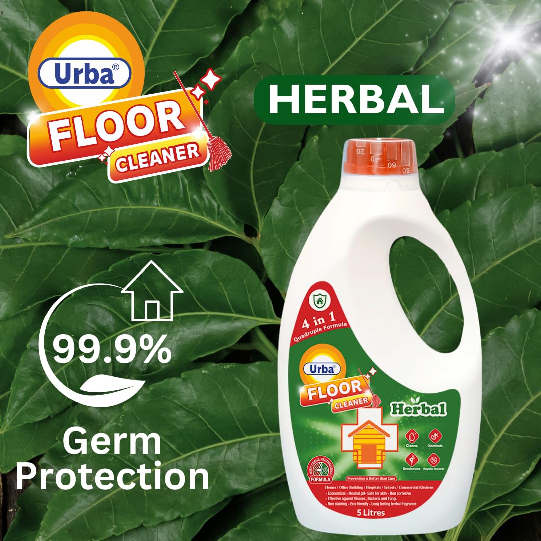 Urba Herbal Floor Cleaner 5L - Eco-Friendly Neem Power Disinfectant | Super Saving Value Pack | Money Saver for Hardwood, Tile & Vinyl Floors | Ideal for Homes, Offices & Commercial Spaces