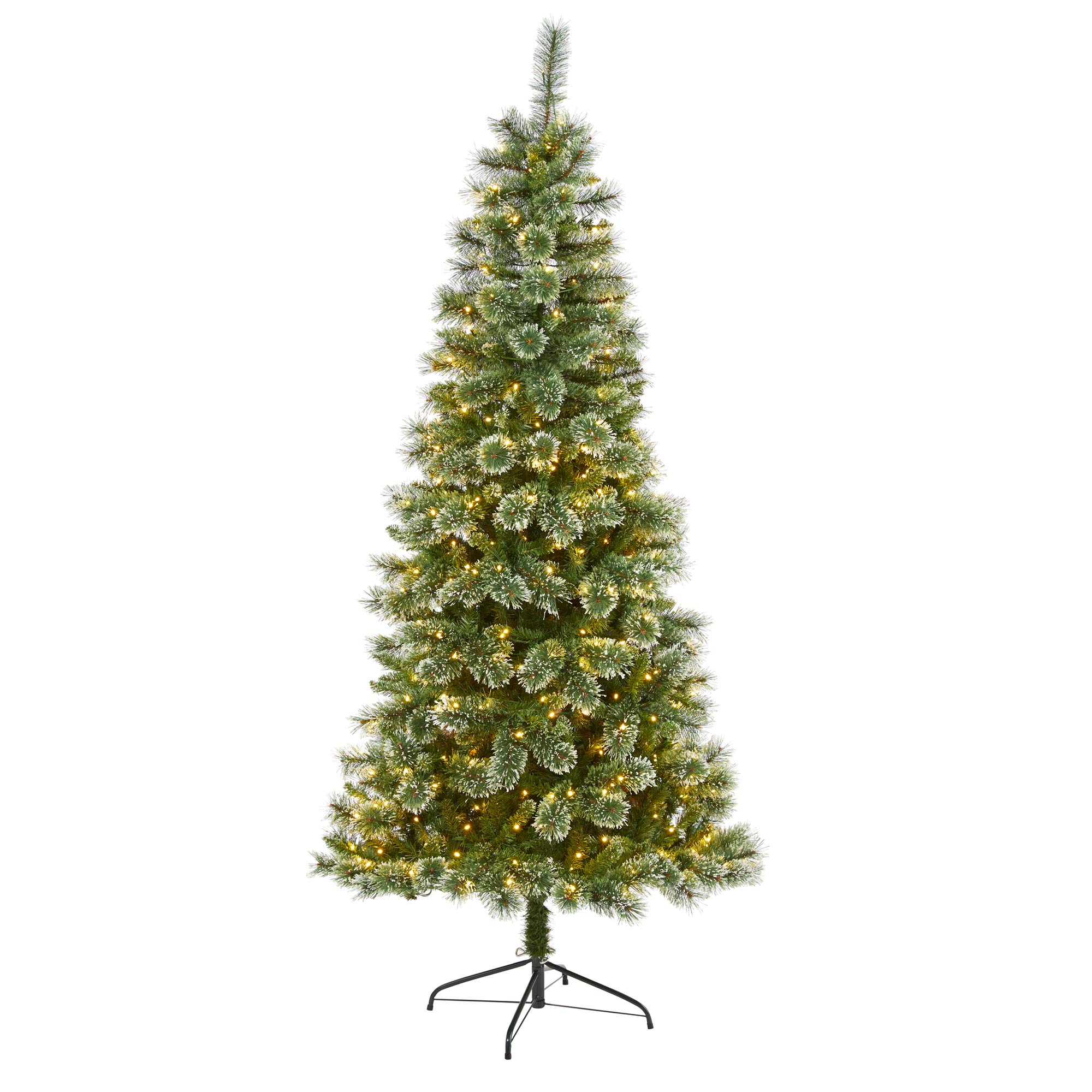 Nearly Natural 7ft Wisconsin Slim Snow Tip Pine Artificial Christmas Tree with 400 Clear LED Lights - Perfect for Holiday Home Decor, Office & Indoor Christmas Decorations