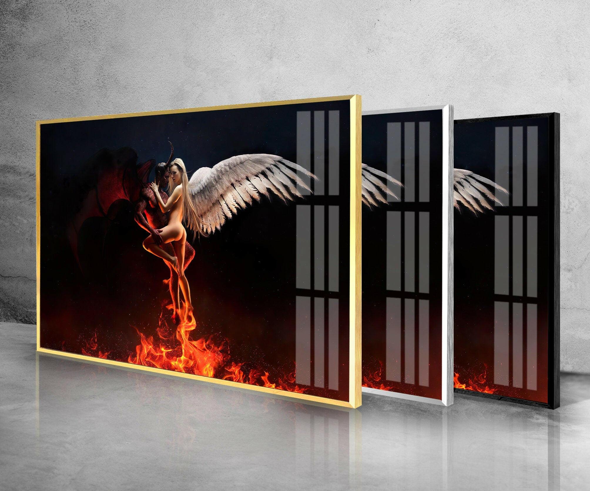 Angel and Devil Stained Glass Wall Art - Elegant Gothic Home Decor for Living Room, Bedroom, or Office