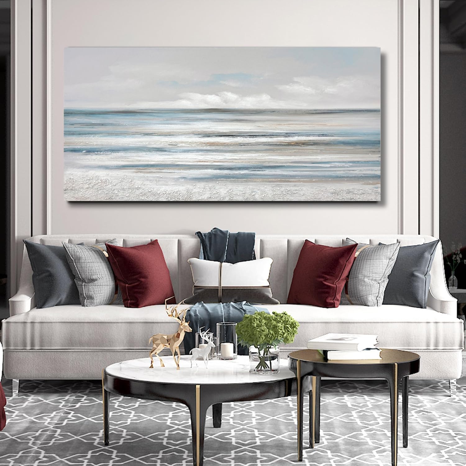 Abstract Coastal Wall Art - Modern Blue and White Textured Sea Canvas Painting 30x60 Inches, Beach Themed Home Decor for Living Room, Bedroom, Kitchen & Office | Perfect for Coastal, Nautical or Boho Interior Design Styles