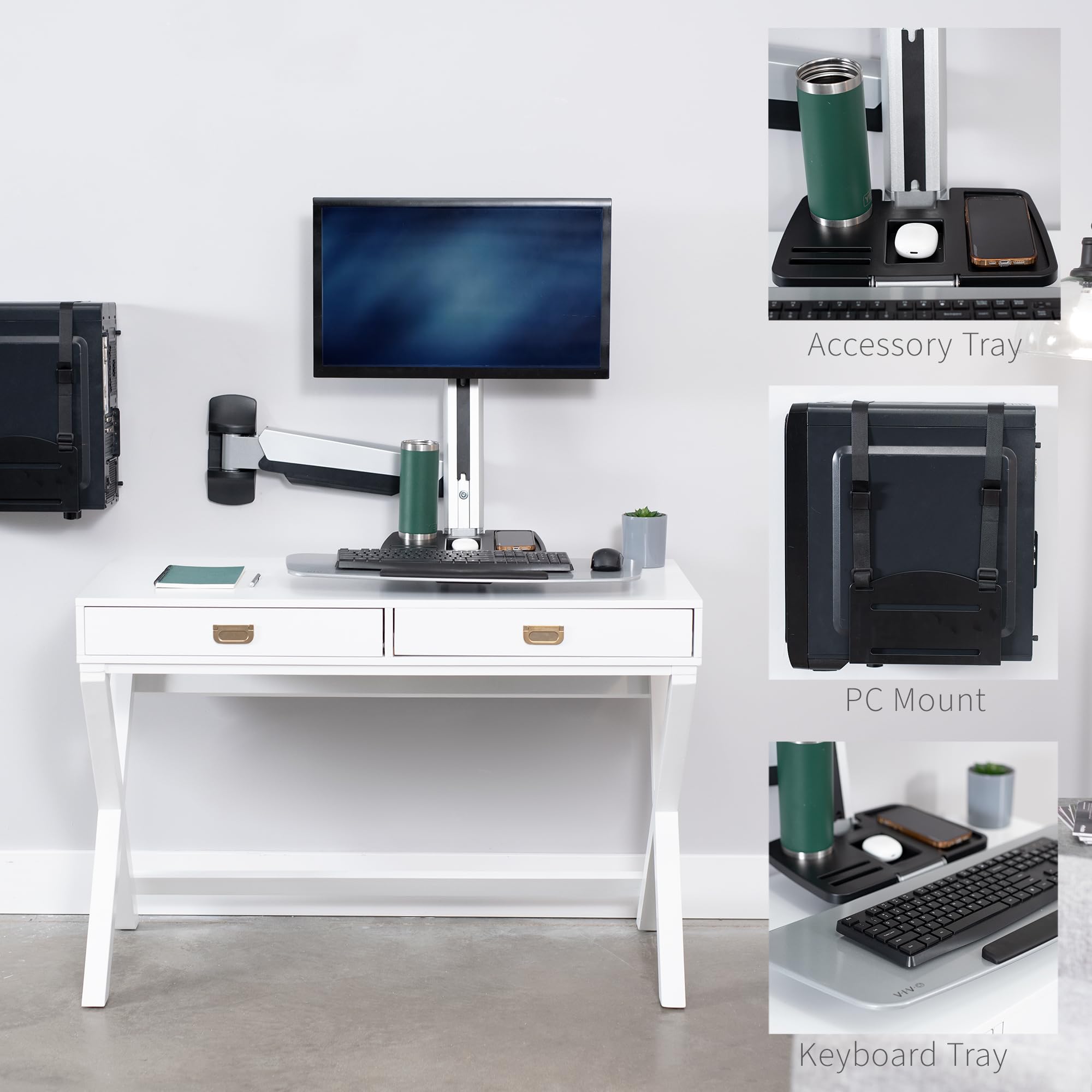 VIVO Single Monitor and Keyboard Wall Mount Stand - Adjustable Height Ergonomic Sit to Stand Workstation for Home & Office (STAND-SIT1W) - Perfect for Workspace Optimization and Healthy Posture