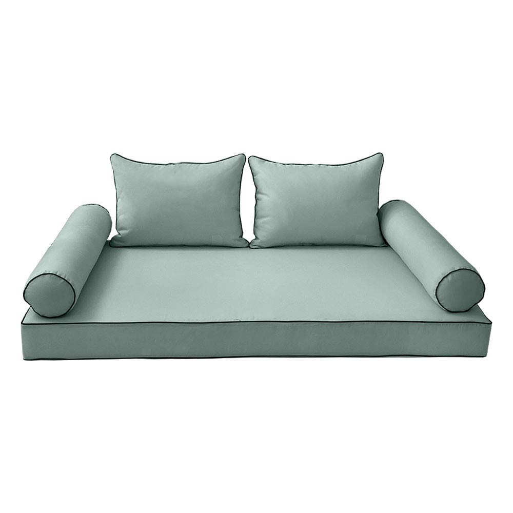 Prolinemax Outdoor Style 4 Crib Contrast Trim Daybed Mattress Bolster Pillow Fitted Cover - Waterproof & Breathable Nursery Bedding Set for Baby Crib, Toddler Bed, and Guest Room Decor AD002