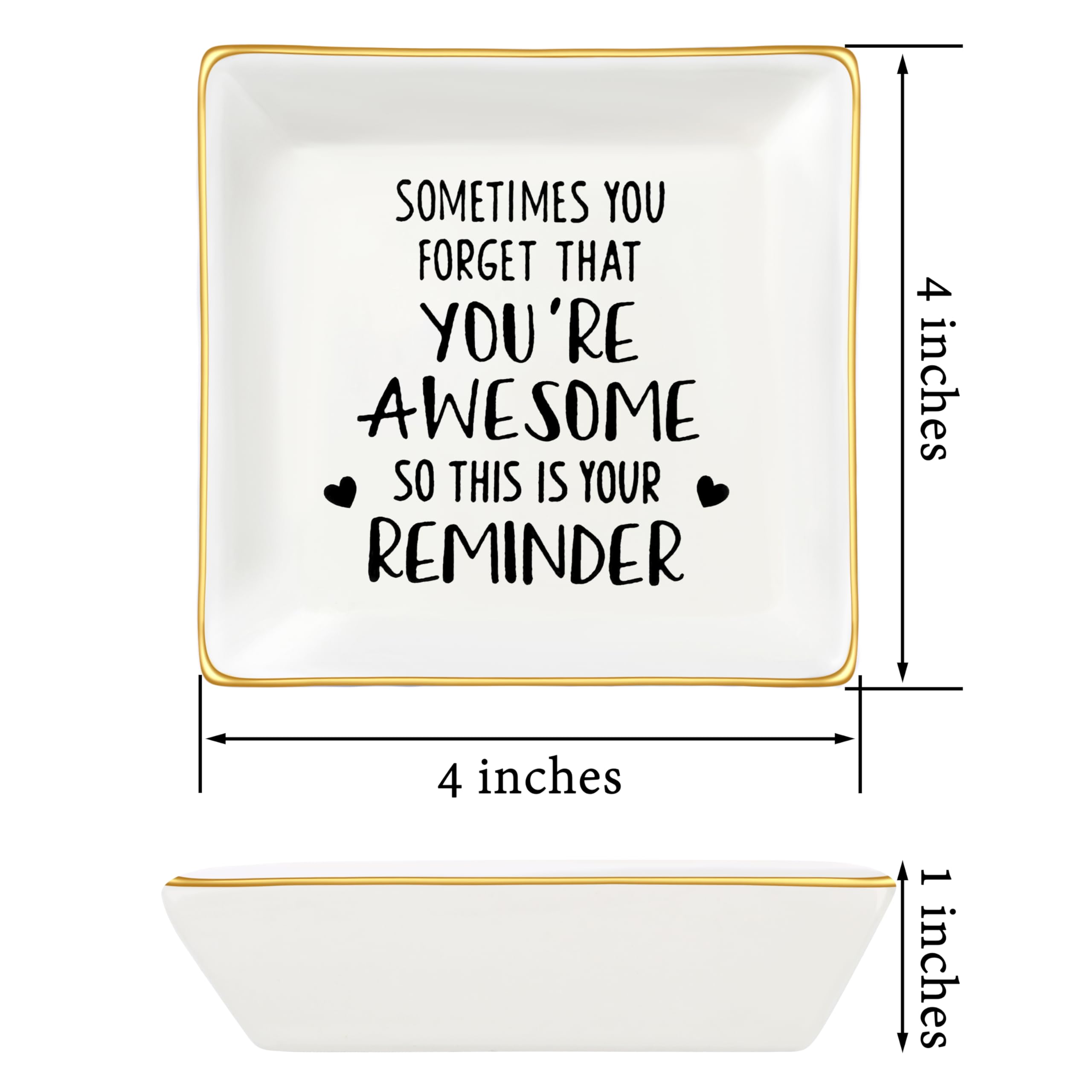 JoycuFF Inspirational Jewelry Dish for Women - White Ceramic Ring Holder, Modern Jewelry Organizer for Birthday & Christmas Gifts - Perfect for Vanity, Dresser & Nightstand Decor