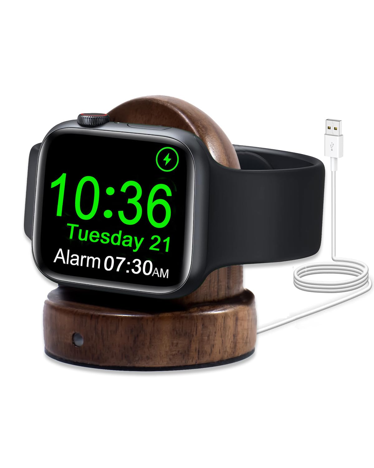 Premium Walnut Wood Apple Watch Charger Stand | Fast 3W Charging | USB-C Portable Charging Dock for Apple Watch Series 10/9/8/7/6/5/4/3/2/1/SE/SE 2/Ultra/Ultra 2 | Nightstand Mode Compatible | Perfect for Bedside, Office & Travel Use