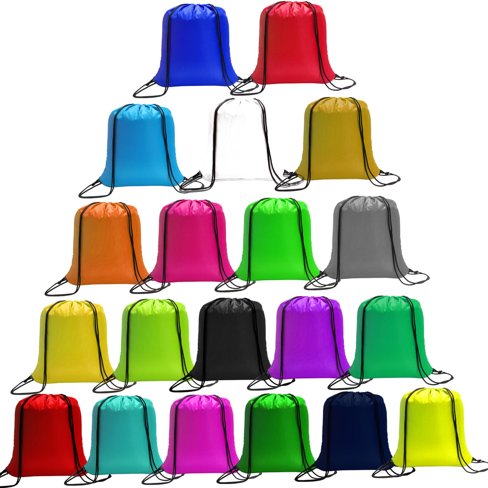 100 Pack Drawstring Backpack Bulk - 20 Colors Gym Bags for Sports, Shopping & Party Favors | Lightweight Reusable String Backpacks for School, Travel, Events & Promotional Giveaways
