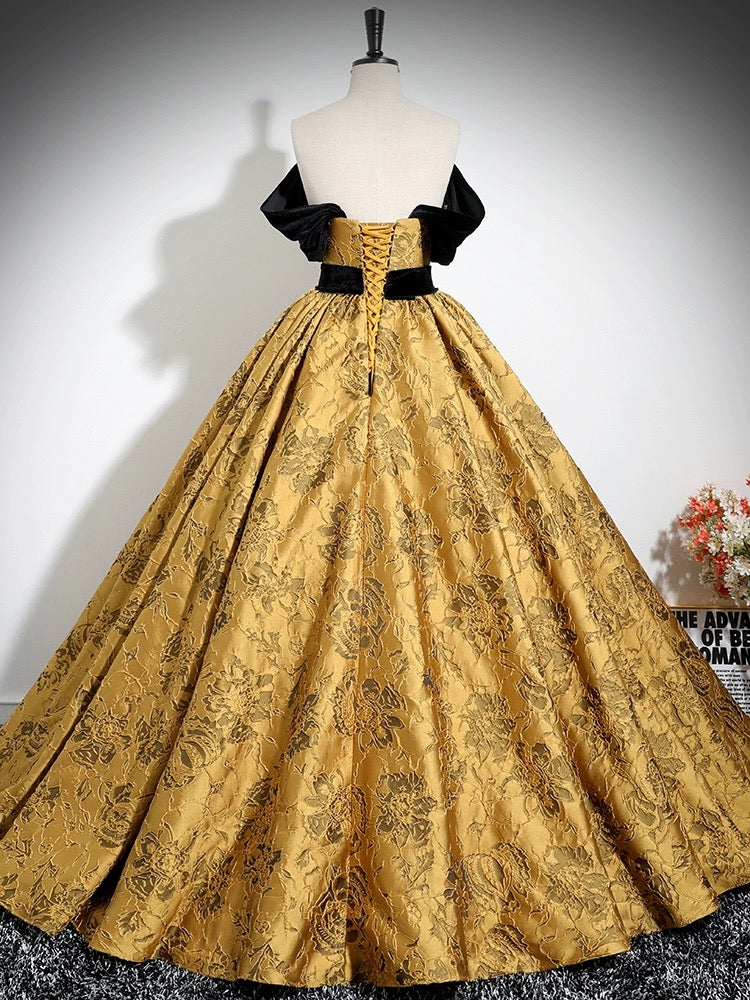 Elegant A-Line Off Shoulder Satin Gold Long Prom Dress - Formal Evening Gown for Homecoming, Ball, Wedding & Special Occasions