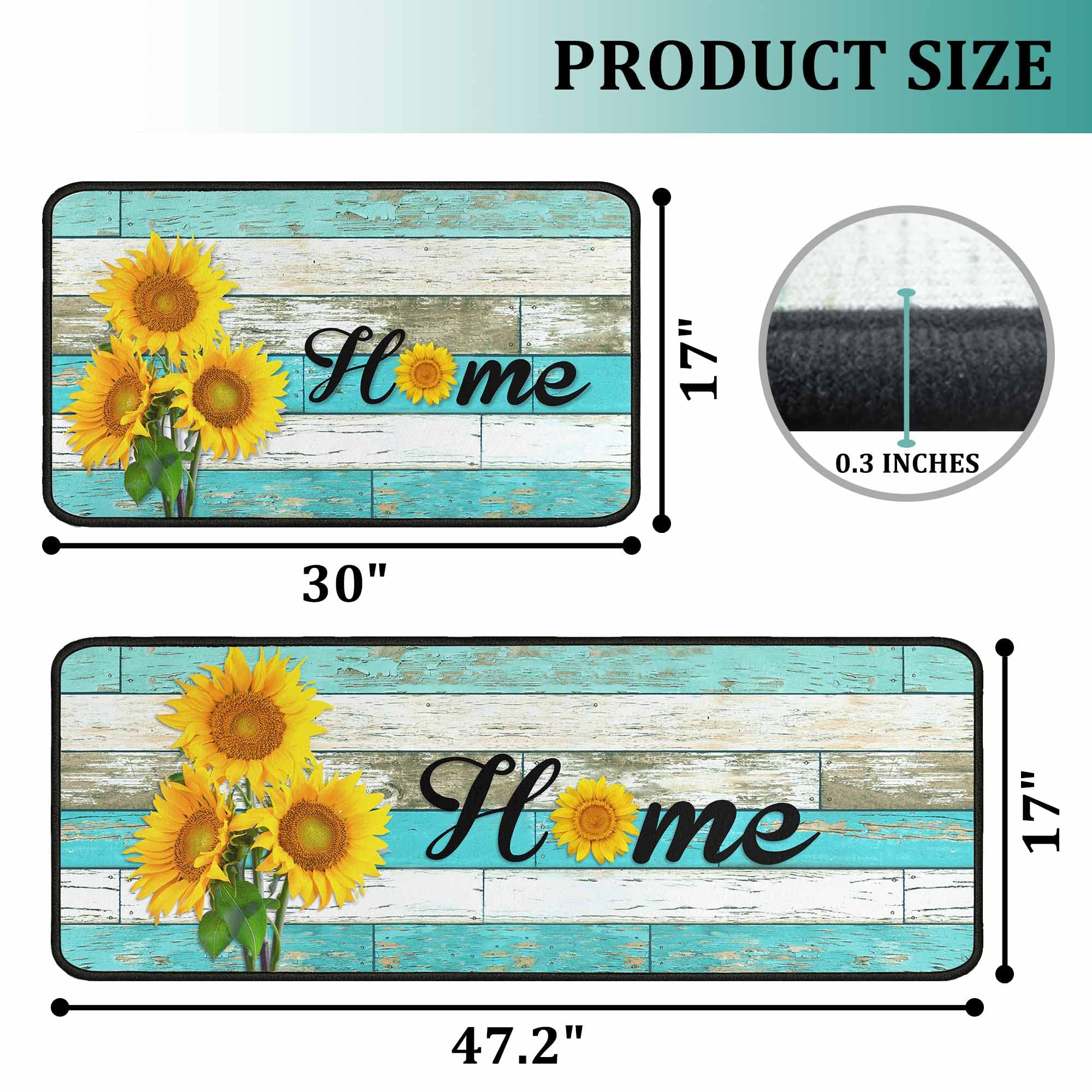 Premium Non-Slip Teal Kitchen Rugs Set of 2 - Washable Floor Mats with Anti-Skid Backing - 17x47.2 & 17x30 Inch Home Decor Runner for Kitchen, Entryway, and Laundry Room - Perfect for High Traffic Areas and Spill Protection