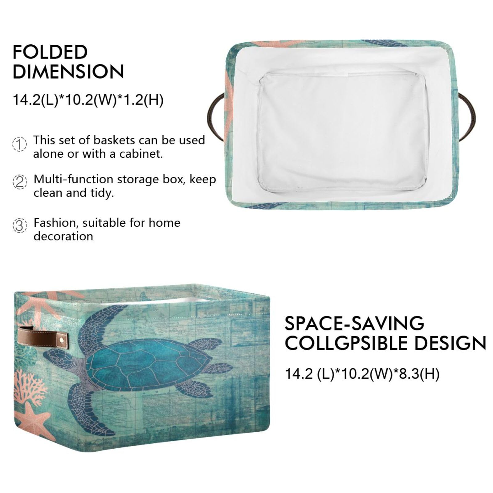 Large Fabric Storage Bins with Handles - Decorative Collapsible Baskets for Shelves, Closet Organizers | Perfect for Clothes, Toys, Home Storage & Pet Turtles | Space-Saving Home Organization Solution