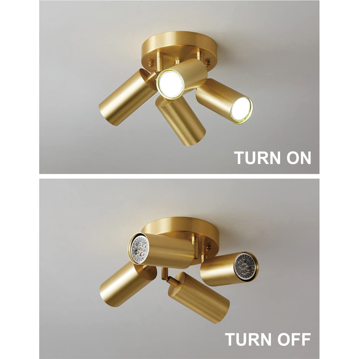 KCO Lighting Modern 4-Light LED Track Lighting Fixture - Adjustable Gold Brass Ceiling Spotlights with Rotatable Heads | Perfect for Kitchen, Living Room, Bedroom & Home Office Lighting