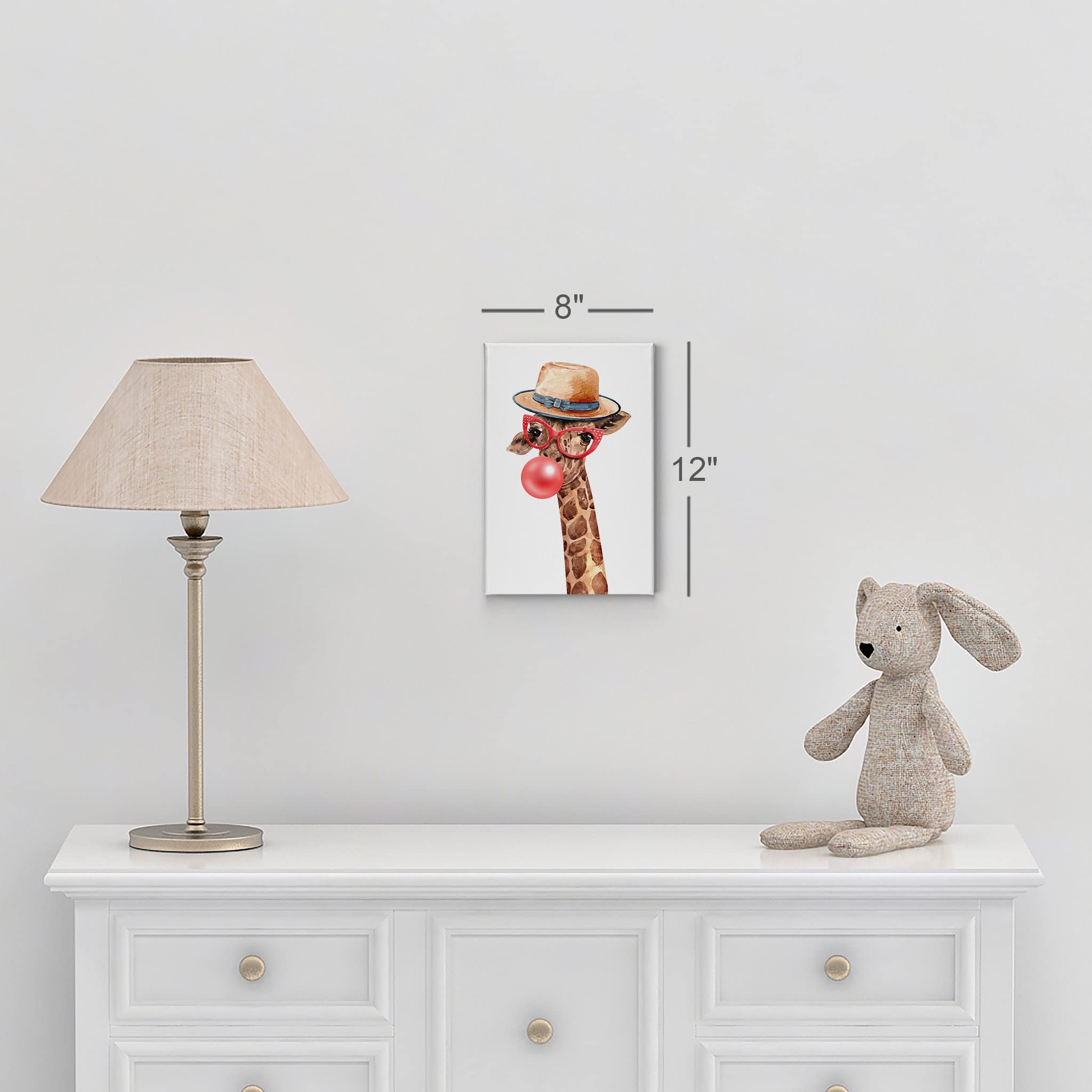 Giraffe Wearing Hat & Red Glasses Chewing Bubble Gum Canvas Wall Art Print - 40x30