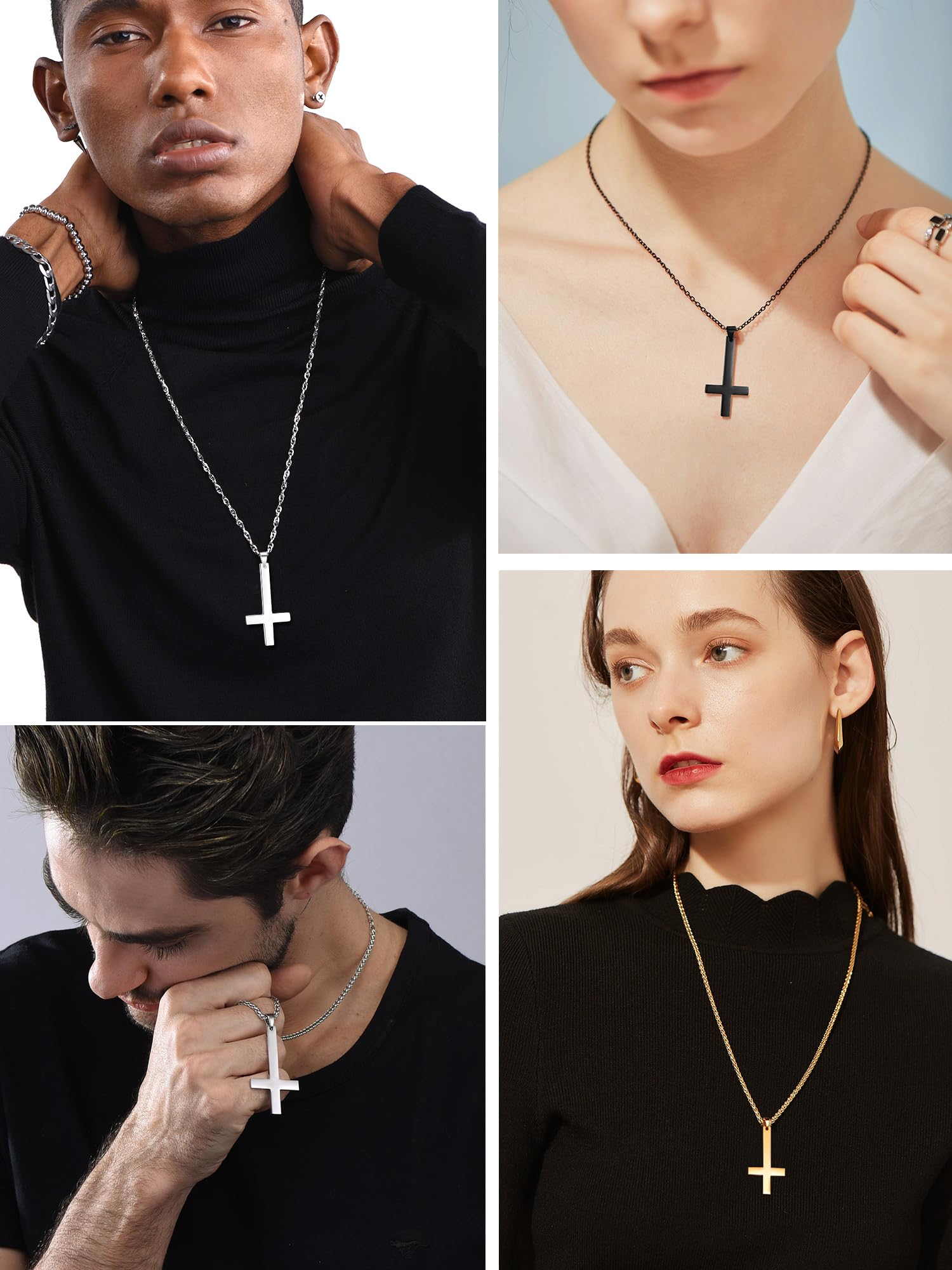 PROSTEEL Inverted Cross Necklace - 316L Stainless Steel/925 Silver Satanic Jewelry for Men & Women - Gothic Fashion Accessory