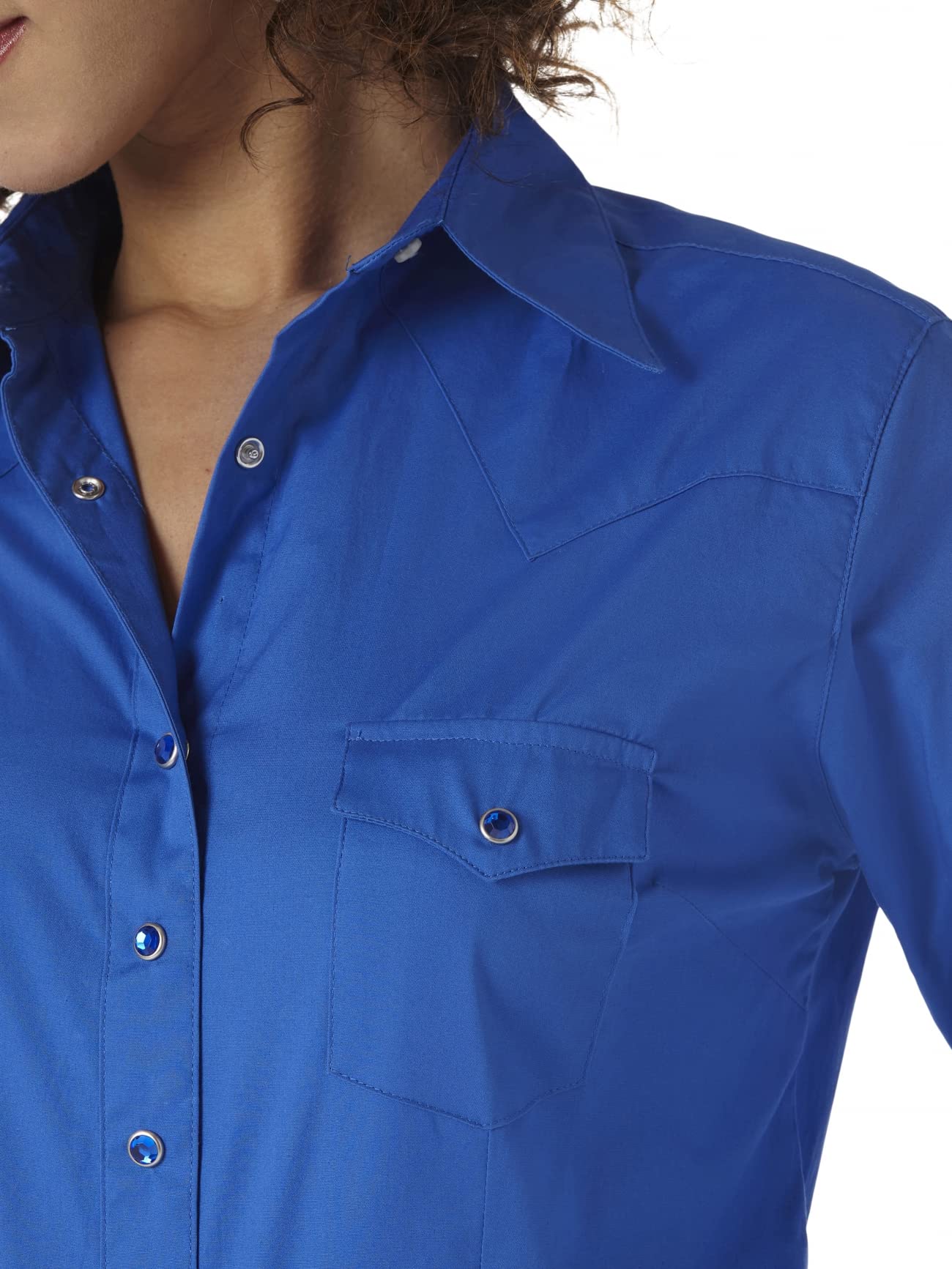 Wrangler Women's Western Two Pocket Snap Shirt - Classic Denim Button Up for Cowgirl Style | Perfect for Rodeo, Ranch Work & Country Fashion
