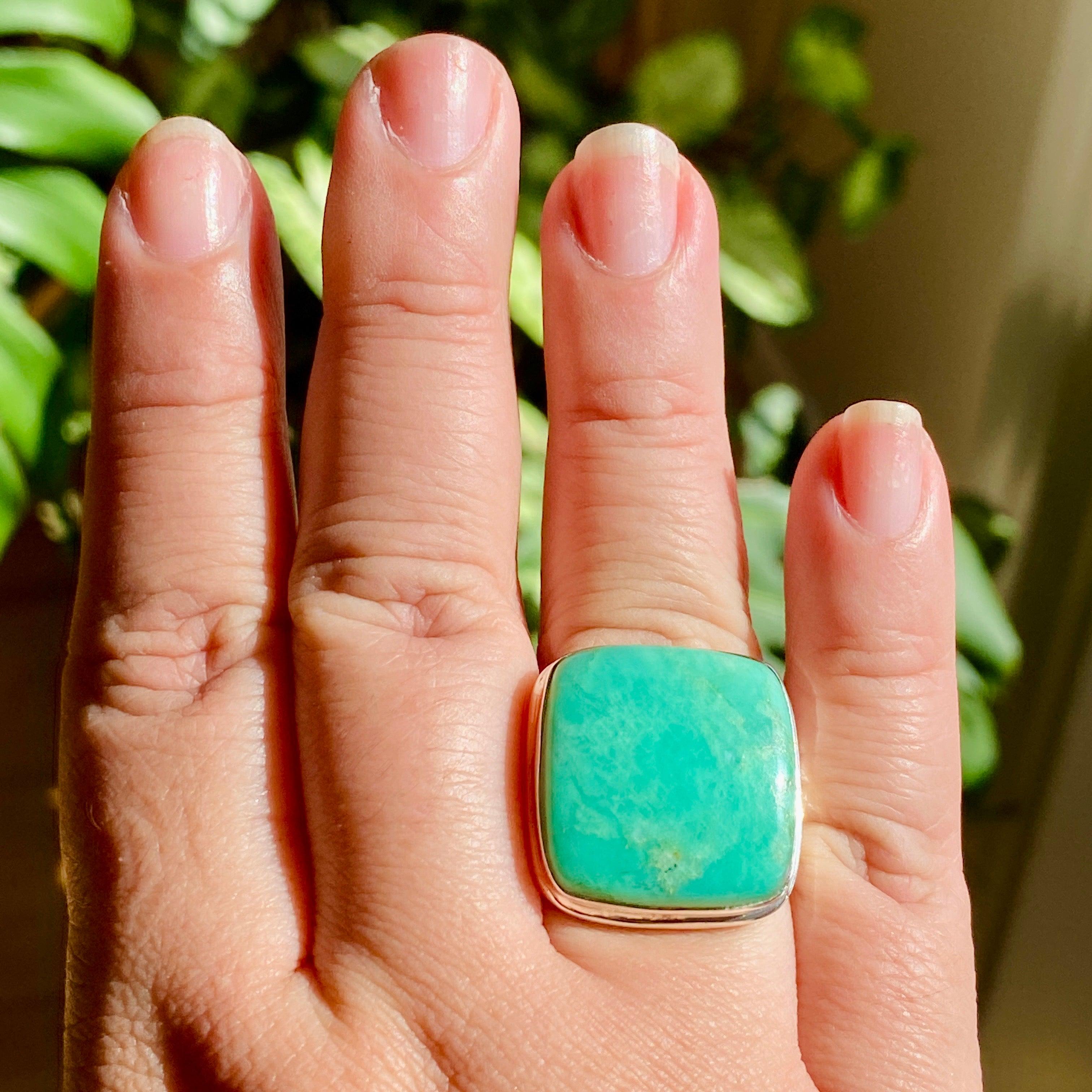 Chrysoprase Square Ring Size 10 - KRGJ2140 | Elegant Green Gemstone Jewelry for Women, Perfect for Weddings, Parties & Everyday Wear