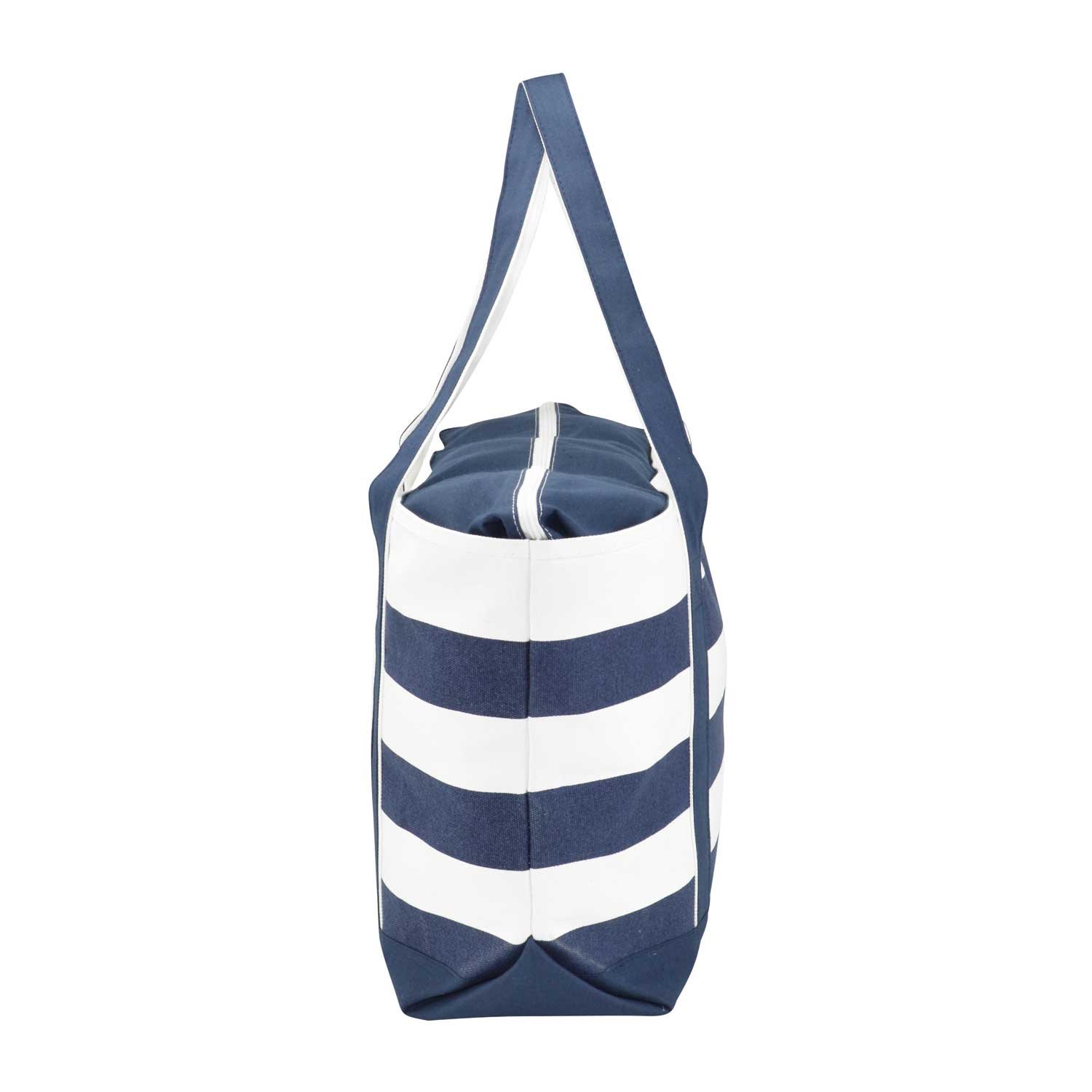 Premium Navy Blue Striped Boat Bag - Durable Cotton Canvas Tote for Beach, Travel & Shopping | Water-Resistant & Spacious Carryall for Boating, Picnics & Daily Use