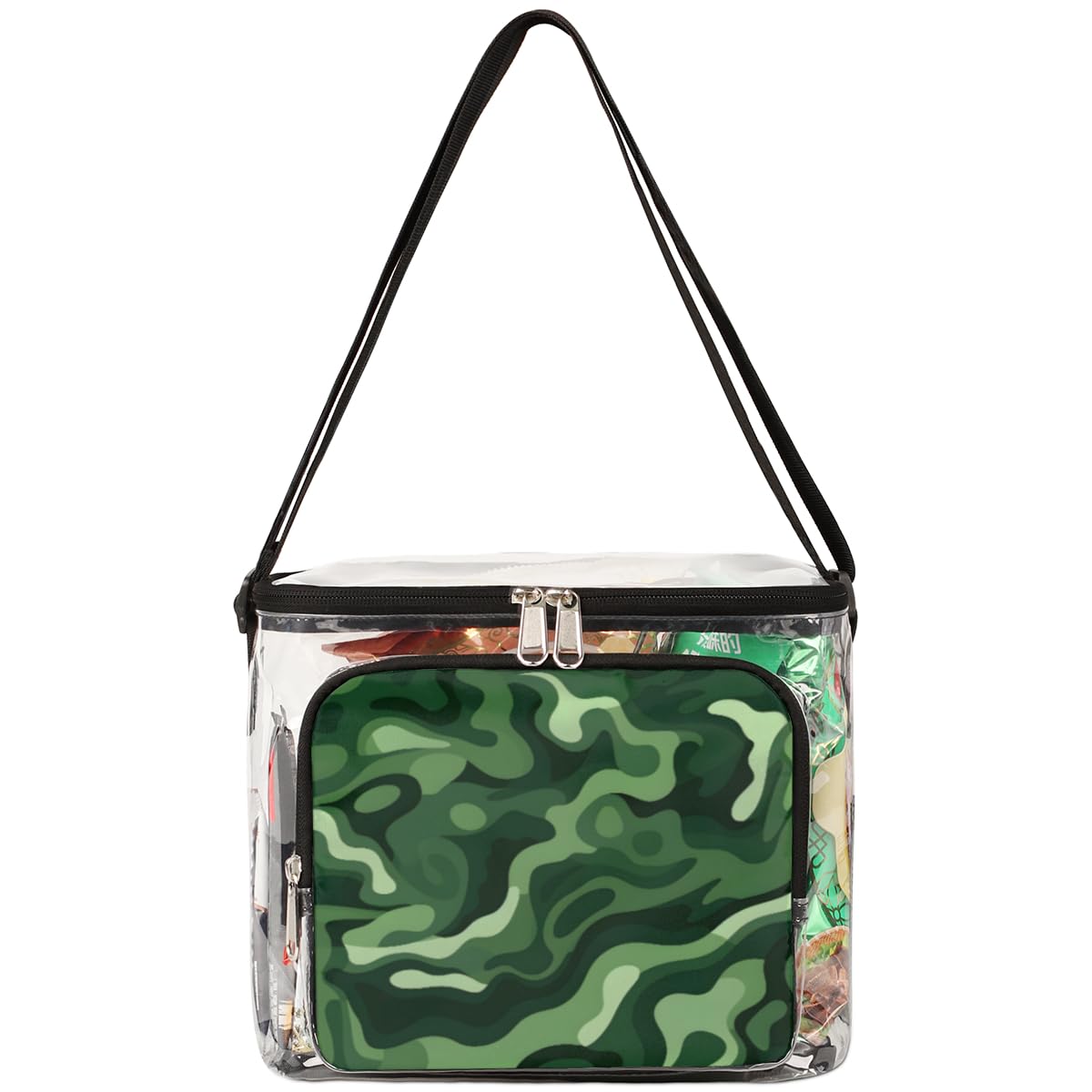 GzLeyigou Fashion Camouflage Green Clear Tote Bag with Handles - Abstract Camo Transparent Crossbody Shoulder Bag for Women - Perfect for Outdoor, Travel, Picnic, Concerts & Sports Events (Stadium Approved) - Lunch Bag, Beach Bag, Shopping Bag & Festival Essential Accessory